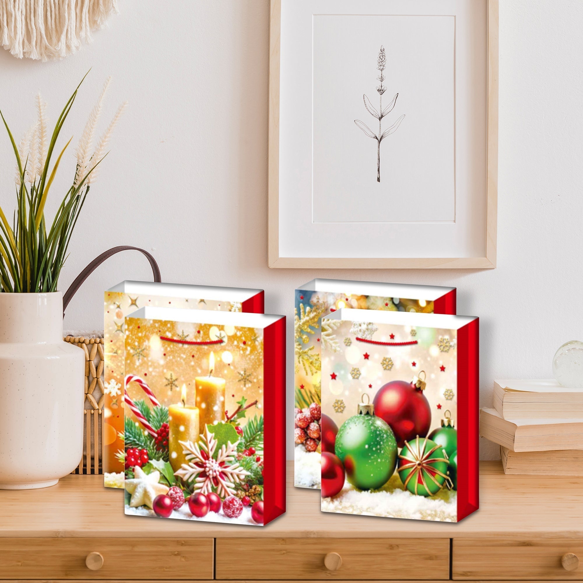 Christmas Gift Bags Set of 12 Gold Decorations Large – Holiday Packaging, Christmas Gift Bags, Festive Party Bags