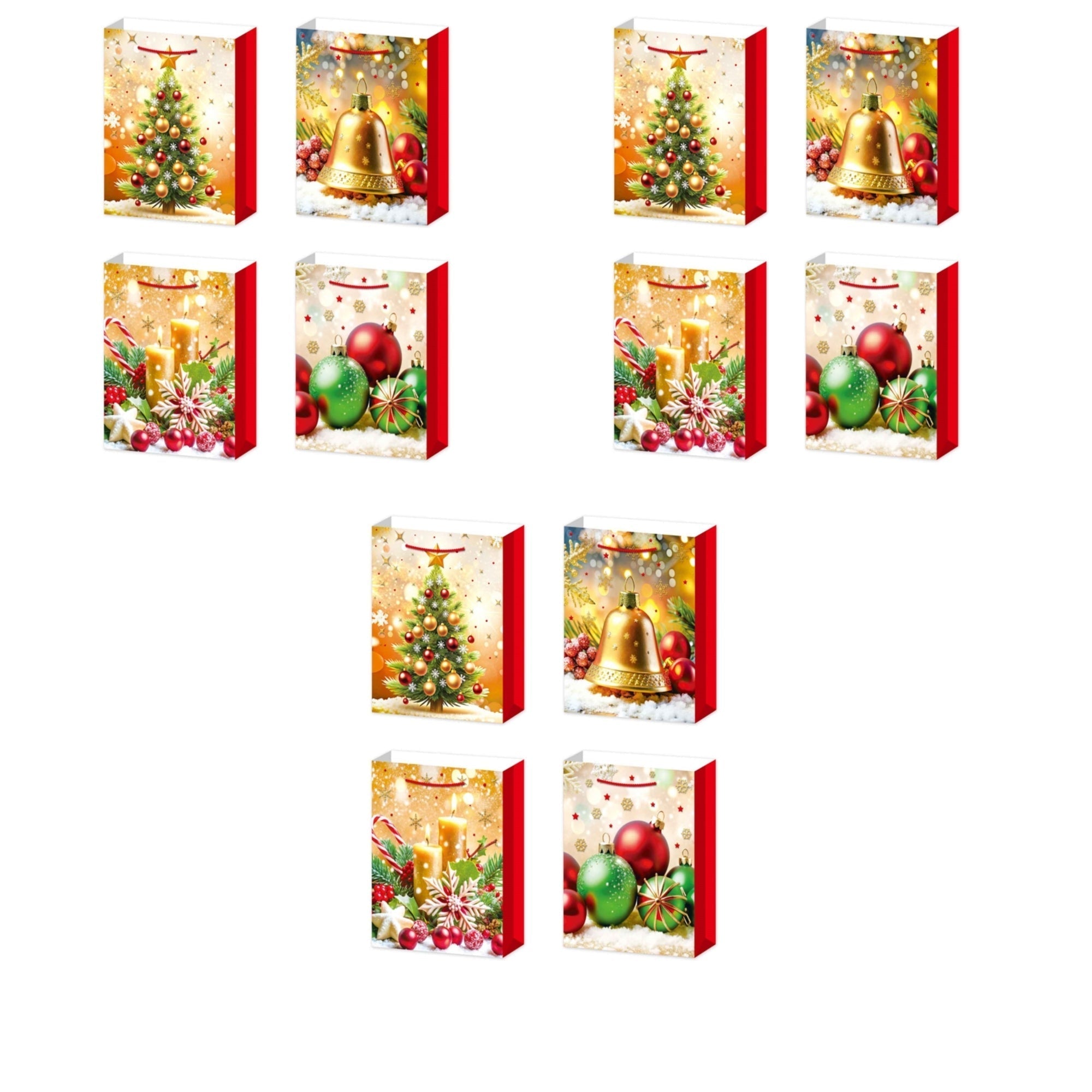 Christmas Gift Bags Set of 12 Gold Decorations Large – Holiday Packaging, Christmas Gift Bags, Festive Party Bags