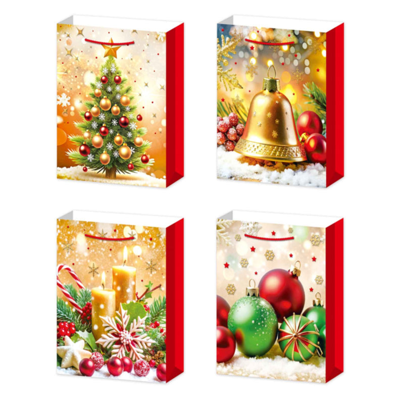 Christmas Gift Bags (Gold Decorations) (Asstd) (X-Large) - Set of 12