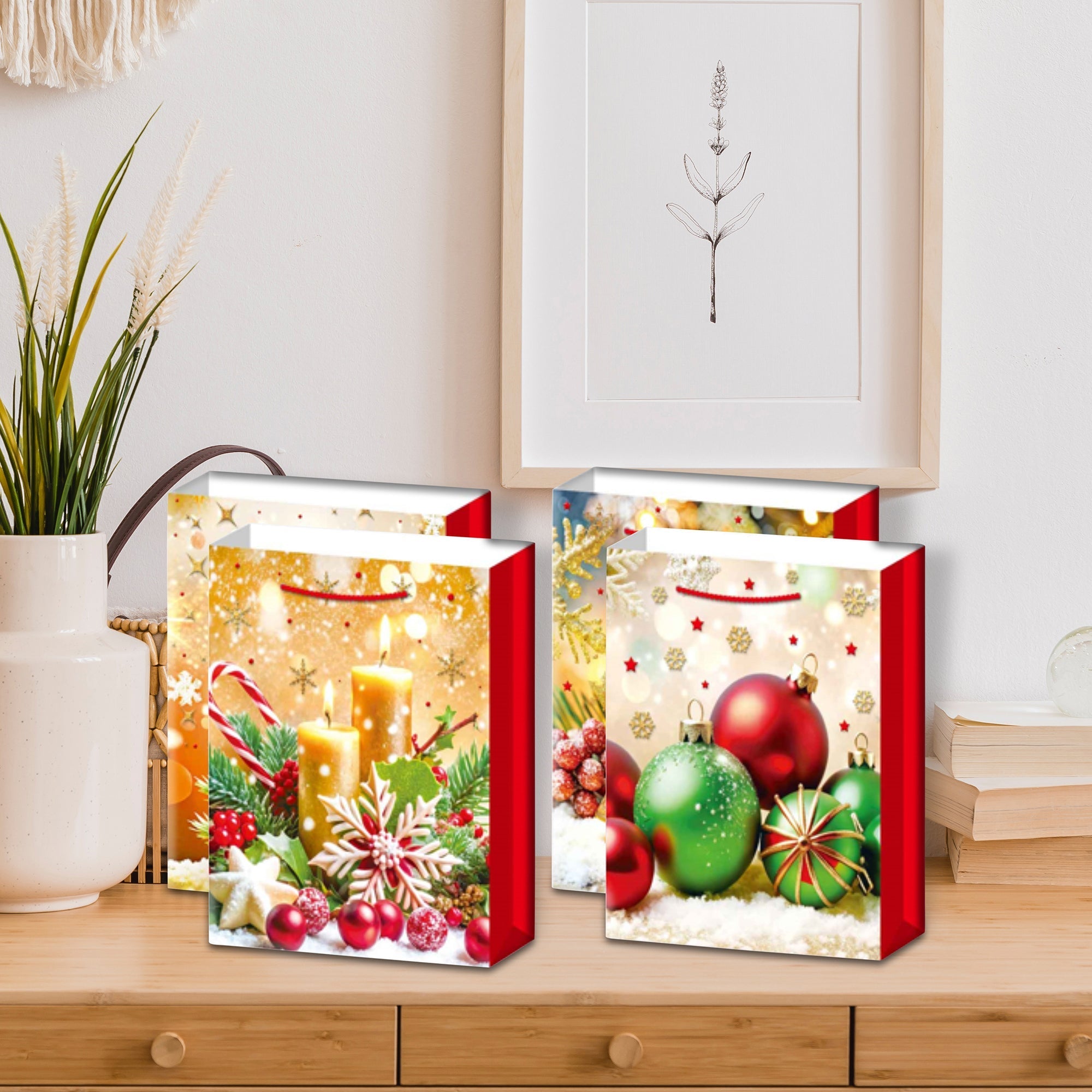 Christmas Gift Bags Set of 12 Gold Decorations X-Large – Holiday Packaging, Christmas Gift Bags, Festive Party Bags