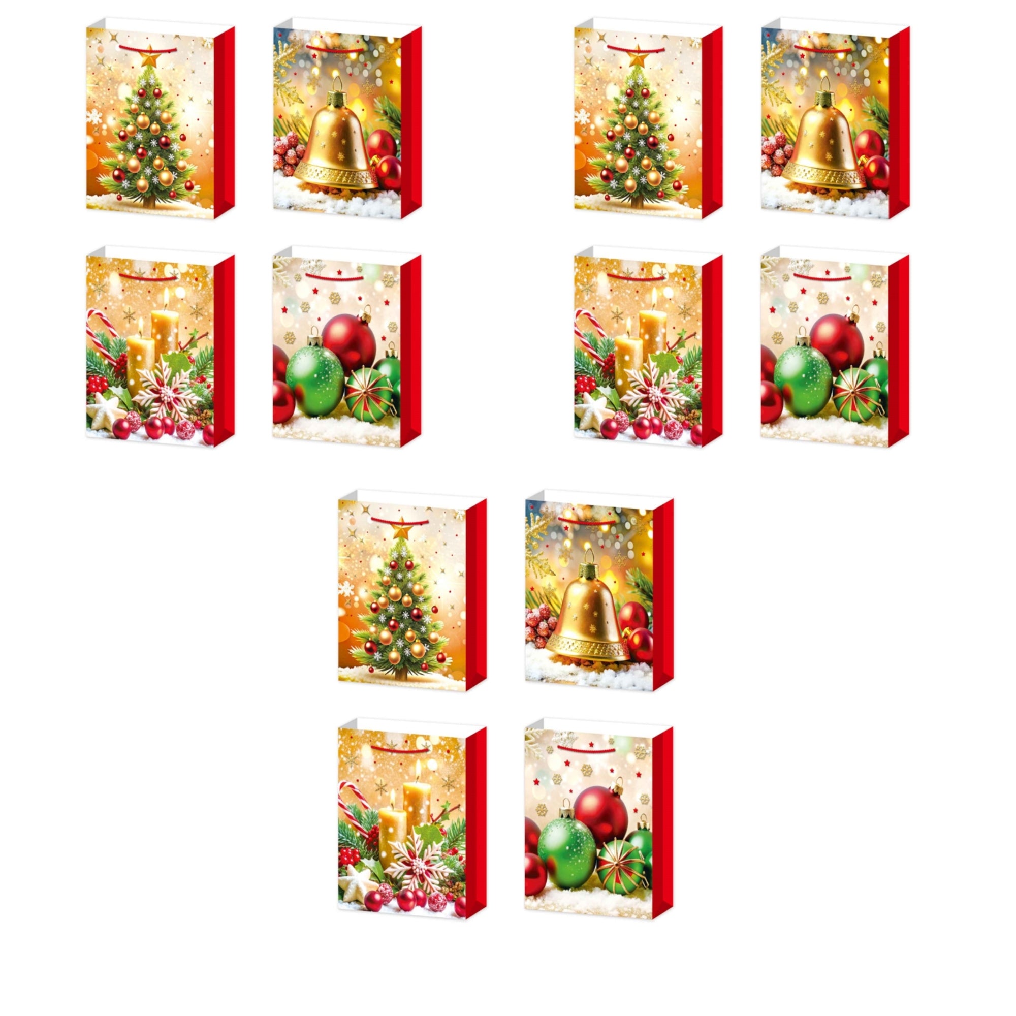 Christmas Gift Bags Set of 12 Gold Decorations X-Large – Holiday Packaging, Christmas Gift Bags, Festive Party Bags