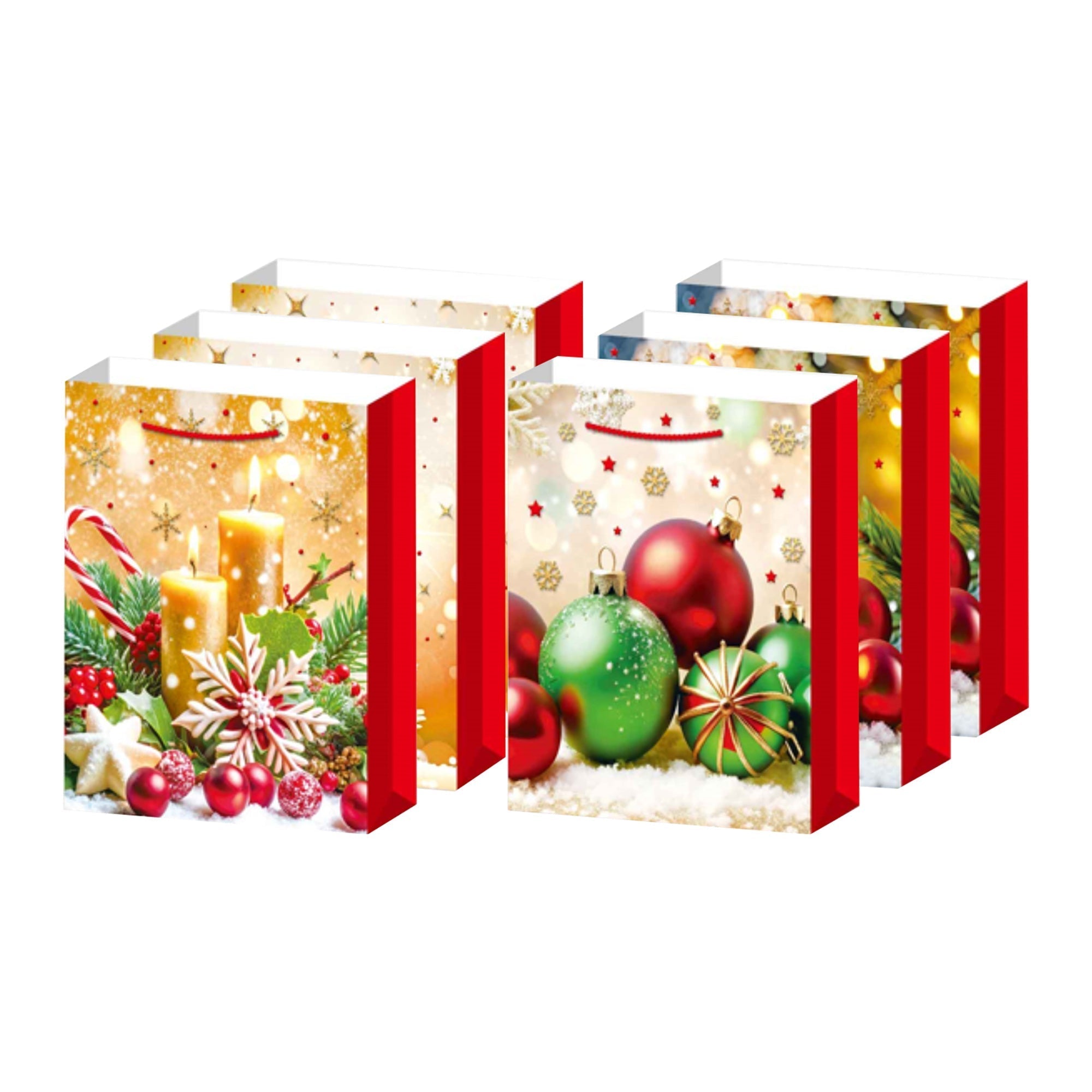 Christmas Gift Bags Set of 6 Gold Decorations 2XL – Holiday Packaging, Christmas Gift Bags, Festive Party Bags