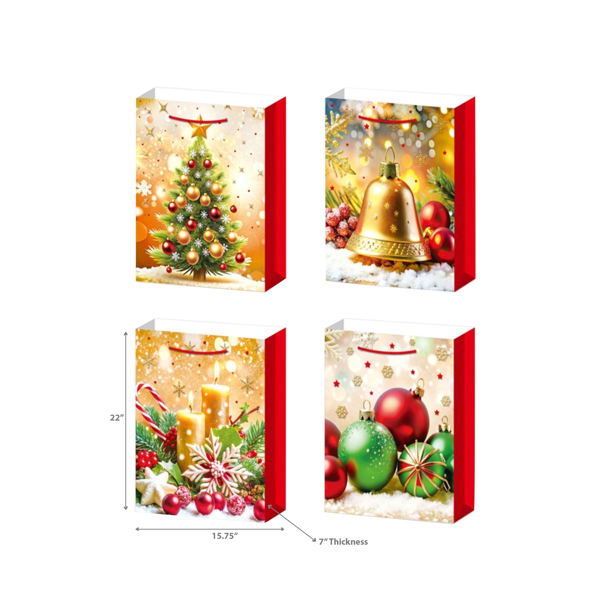 Christmas Gift Bags Set of 6 Gold Decorations 2XL – Holiday Packaging, Christmas Gift Bags, Festive Party Bags