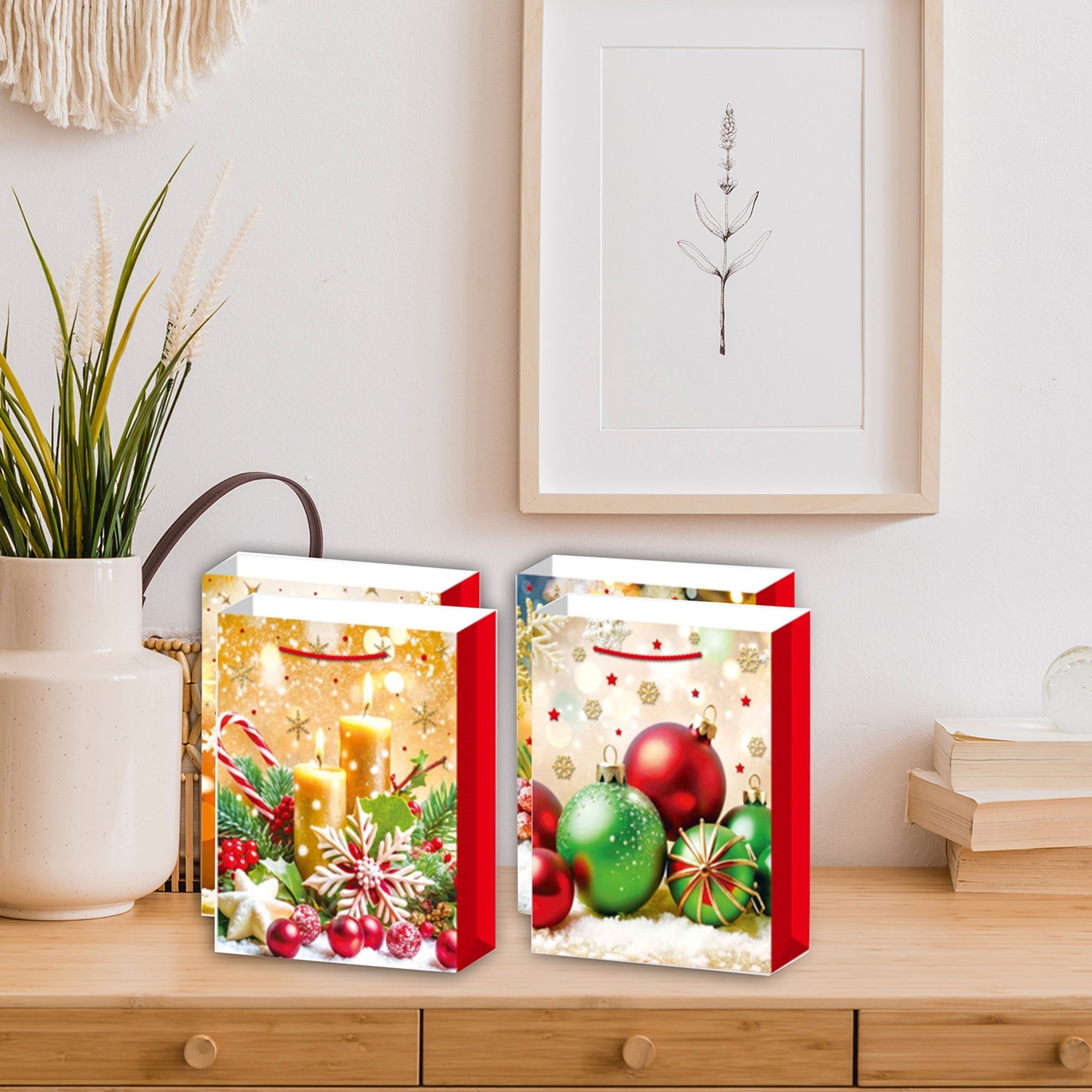 Christmas Gift Bags Set of 6 Gold Decorations 3XL – Holiday Packaging, Christmas Gift Bags, Festive Party Bags
