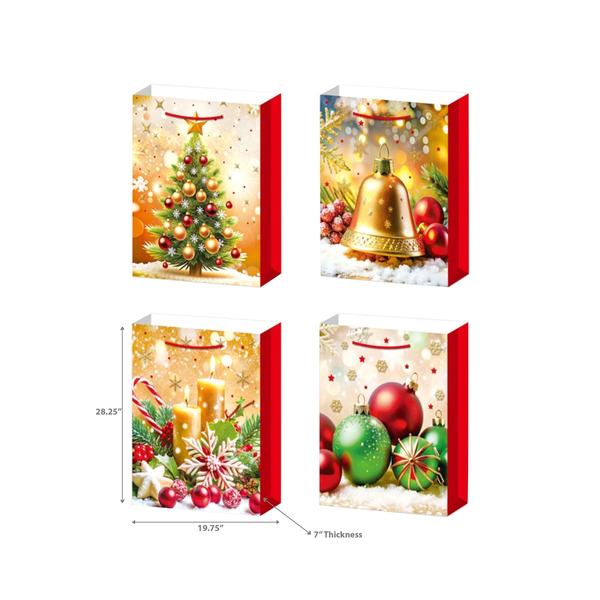 Christmas Gift Bags Set of 6 Gold Decorations 3XL – Holiday Packaging, Christmas Gift Bags, Festive Party Bags
