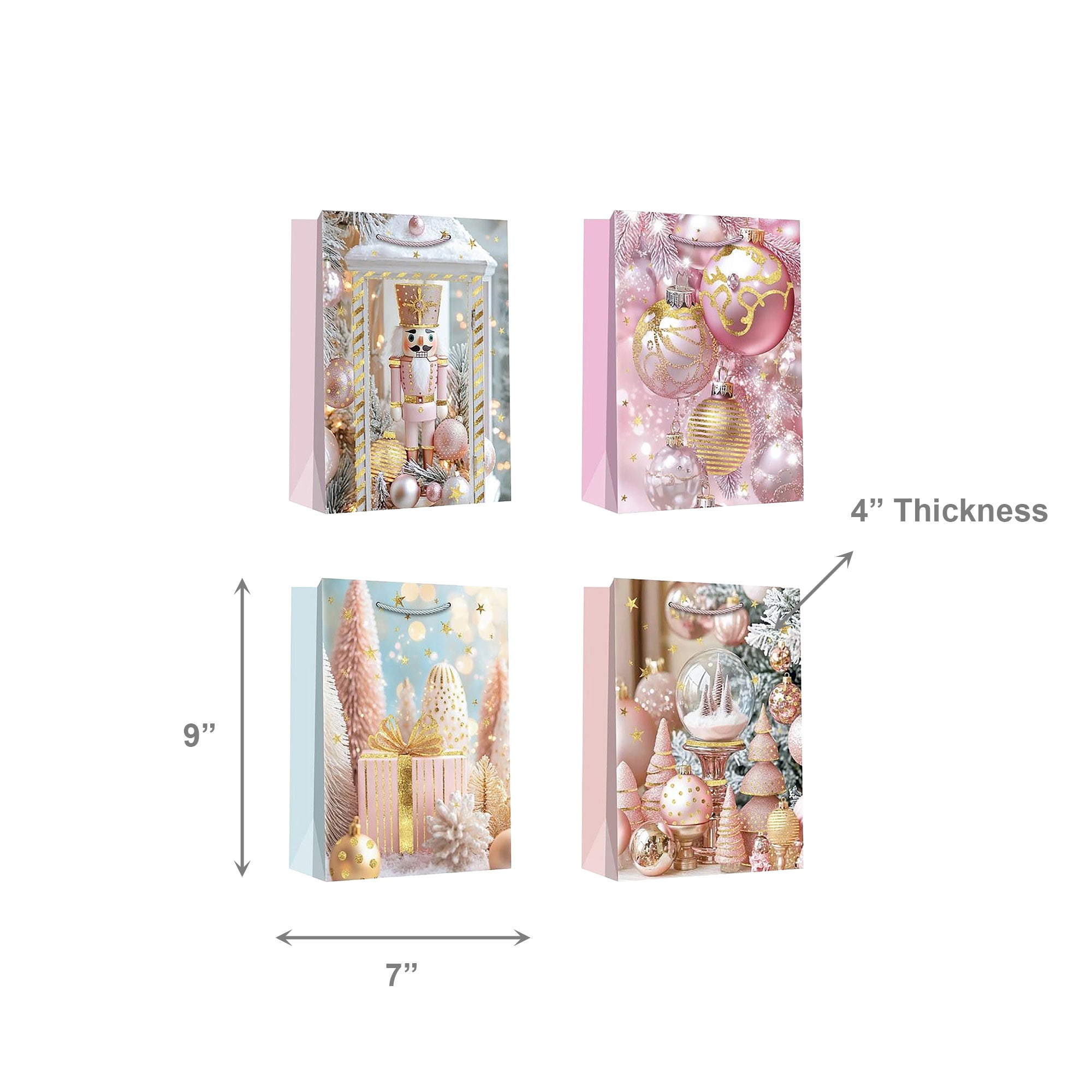 Christmas Gift Bags Pastel Ornaments Assorted Medium, Christmas, Holiday Decor- Set of 12