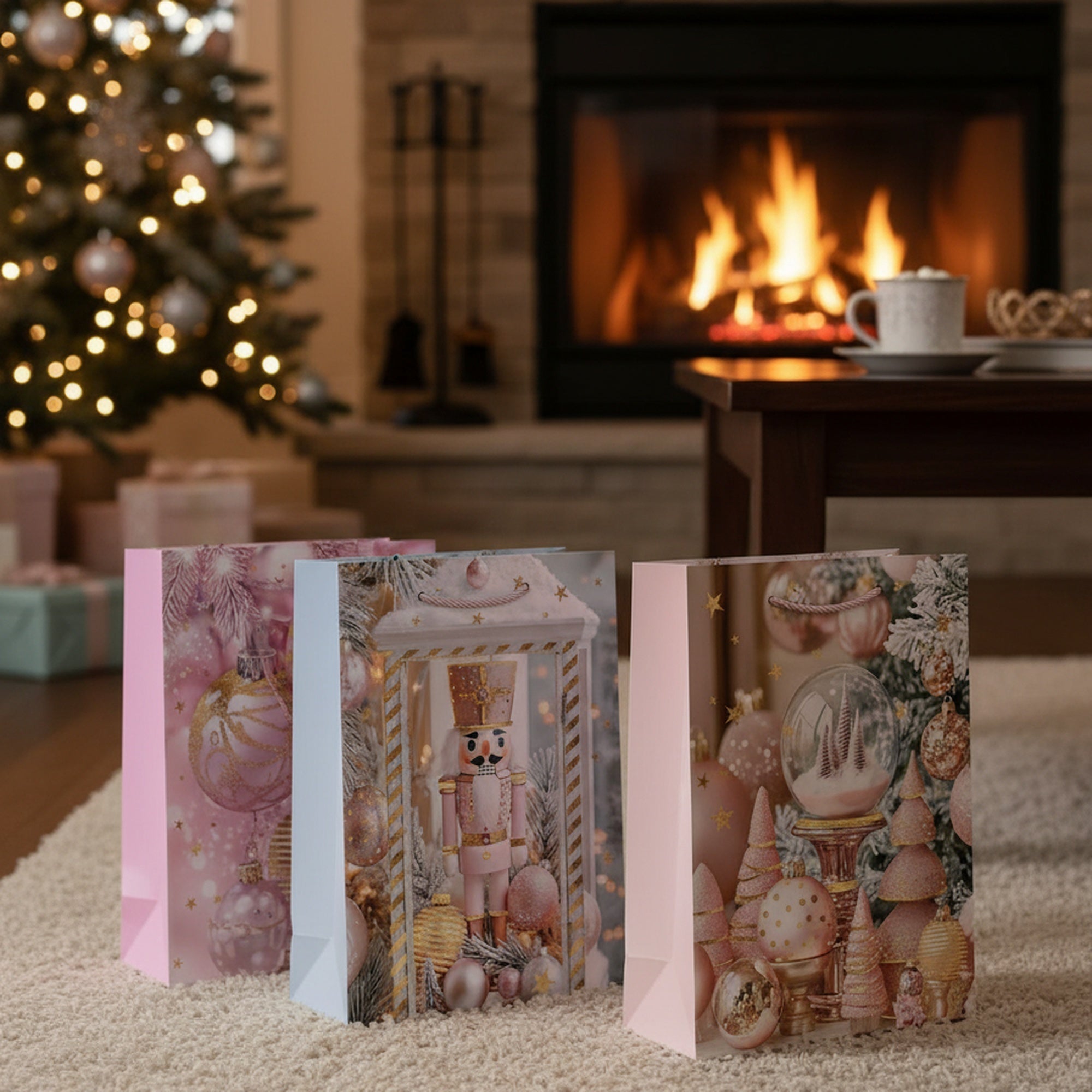 Christmas Gift Bags Pastel Ornaments Assorted Medium, Christmas, Holiday Decor- Set of 12