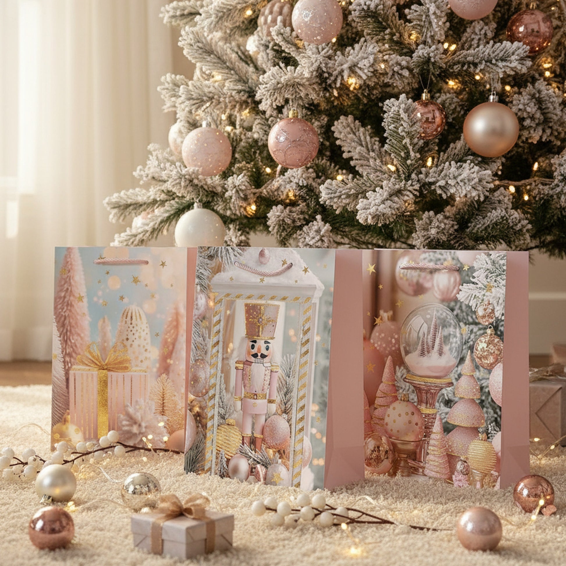 Christmas Gift Bags Pastel Ornaments Assorted Medium, Christmas, Holiday Decor- Set of 12