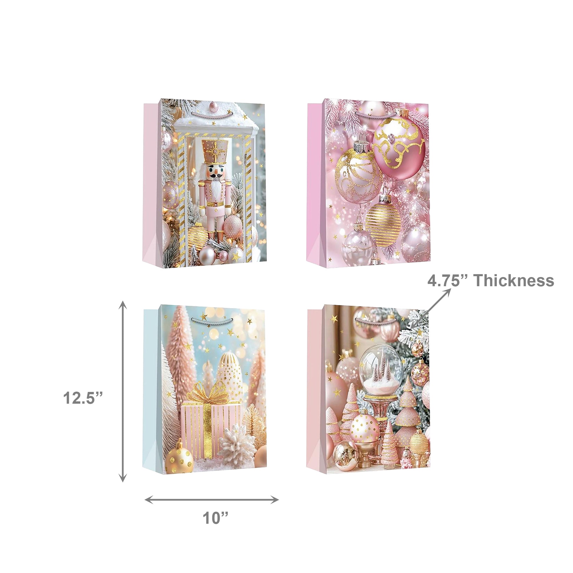 Christmas Gift Bags Pastel Ornaments Assorted Large, Christmas, Holiday Decor- Set of 12