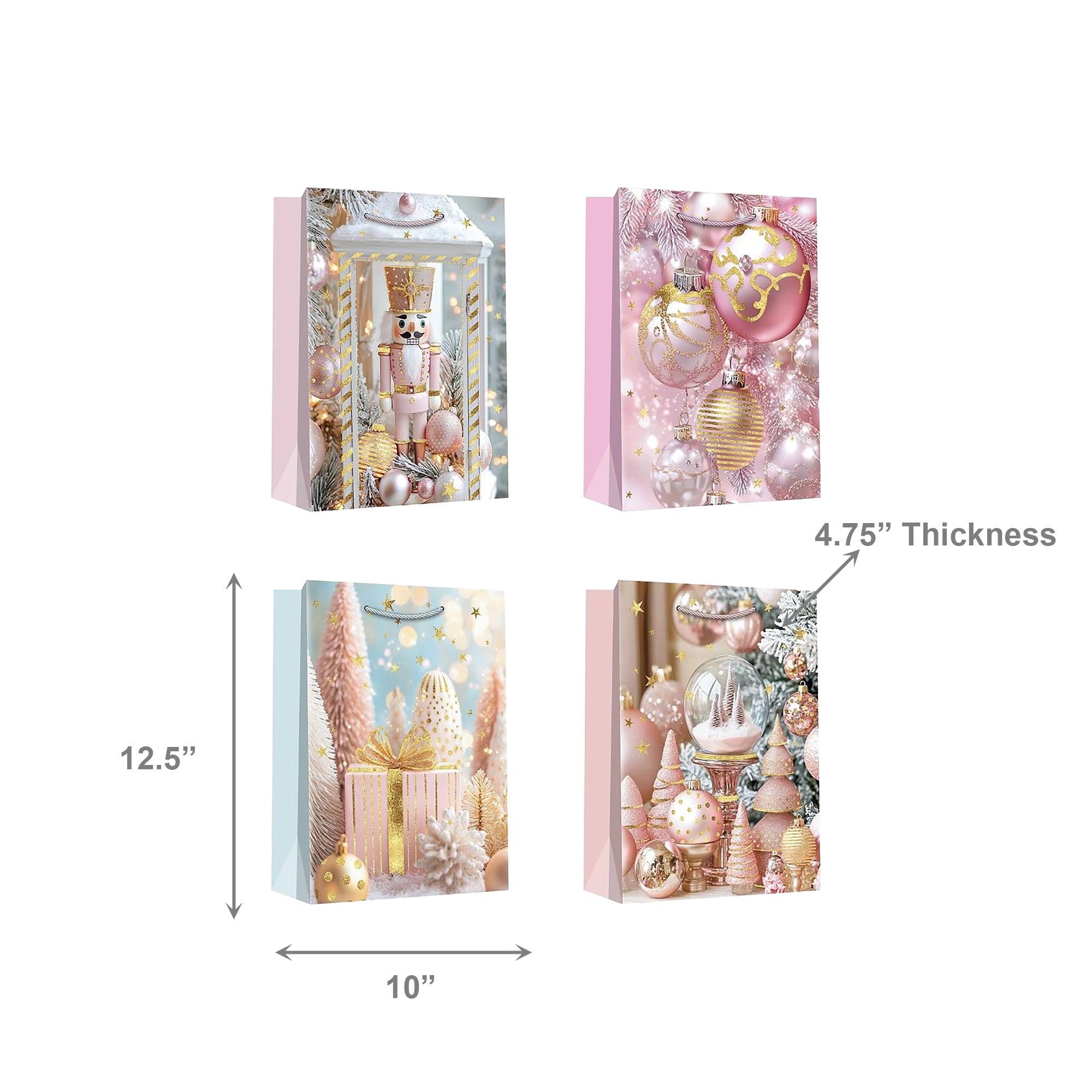 Christmas Gift Bags Pastel Ornaments Assorted Large, Christmas, Holiday Decor- Set of 12