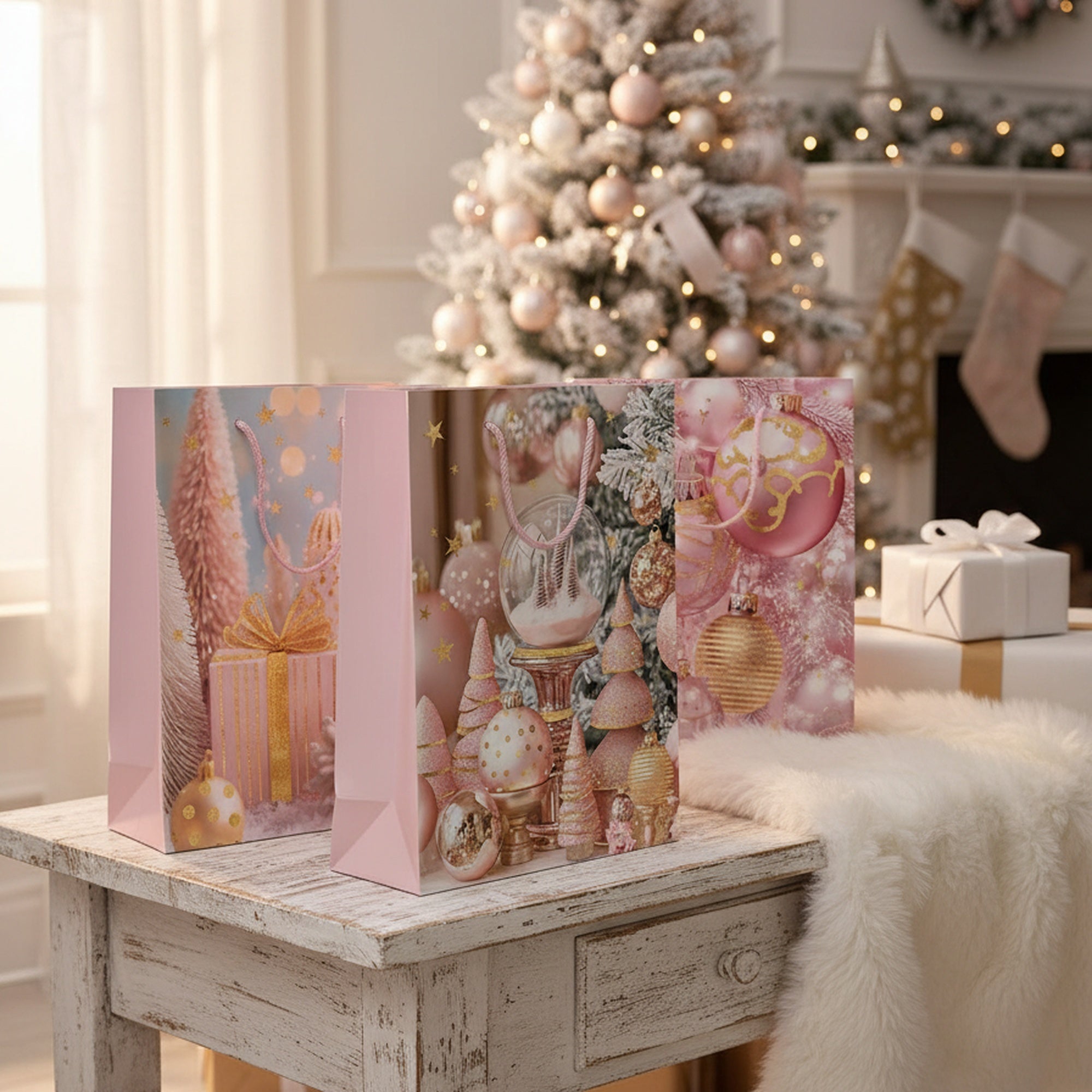 Christmas Gift Bags Pastel Ornaments Assorted Large, Christmas, Holiday Decor- Set of 12