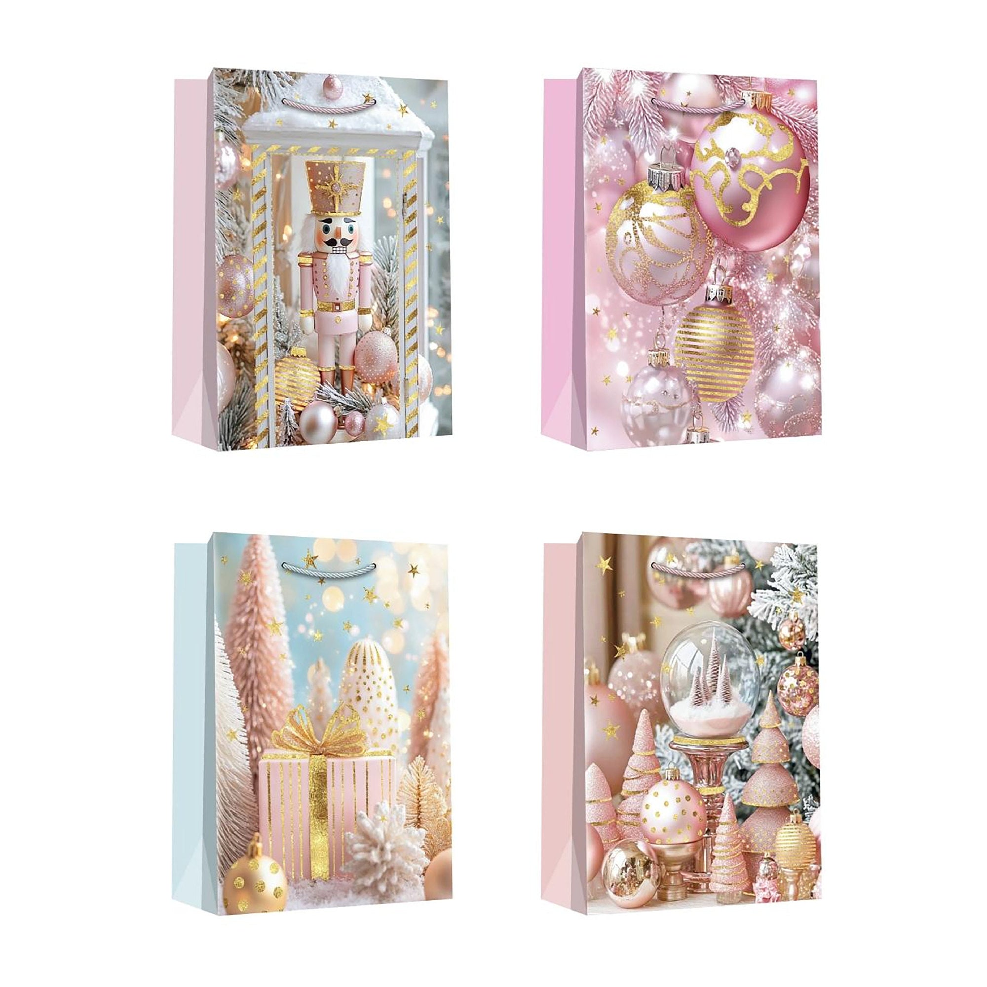 Christmas Gift Bags Pastel Ornaments Assorted Large, Christmas, Holiday Decor- Set of 12