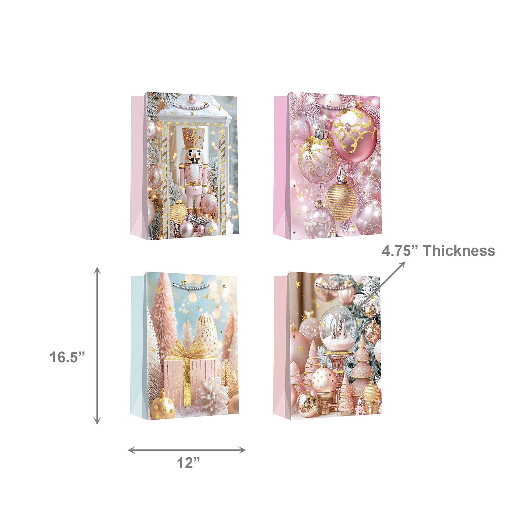 Christmas Gift Bags Pastel Ornaments Assorted Extra Large, Christmas, Holiday Decor- Set of 12