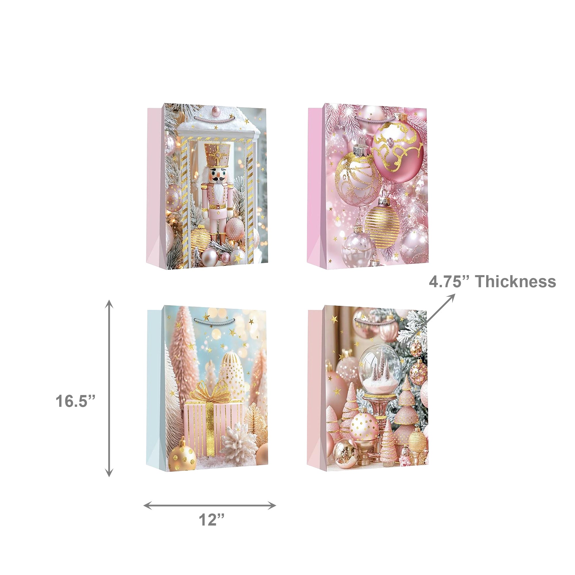 Christmas Gift Bags Pastel Ornaments Assorted Extra Large, Christmas, Holiday Decor- Set of 12