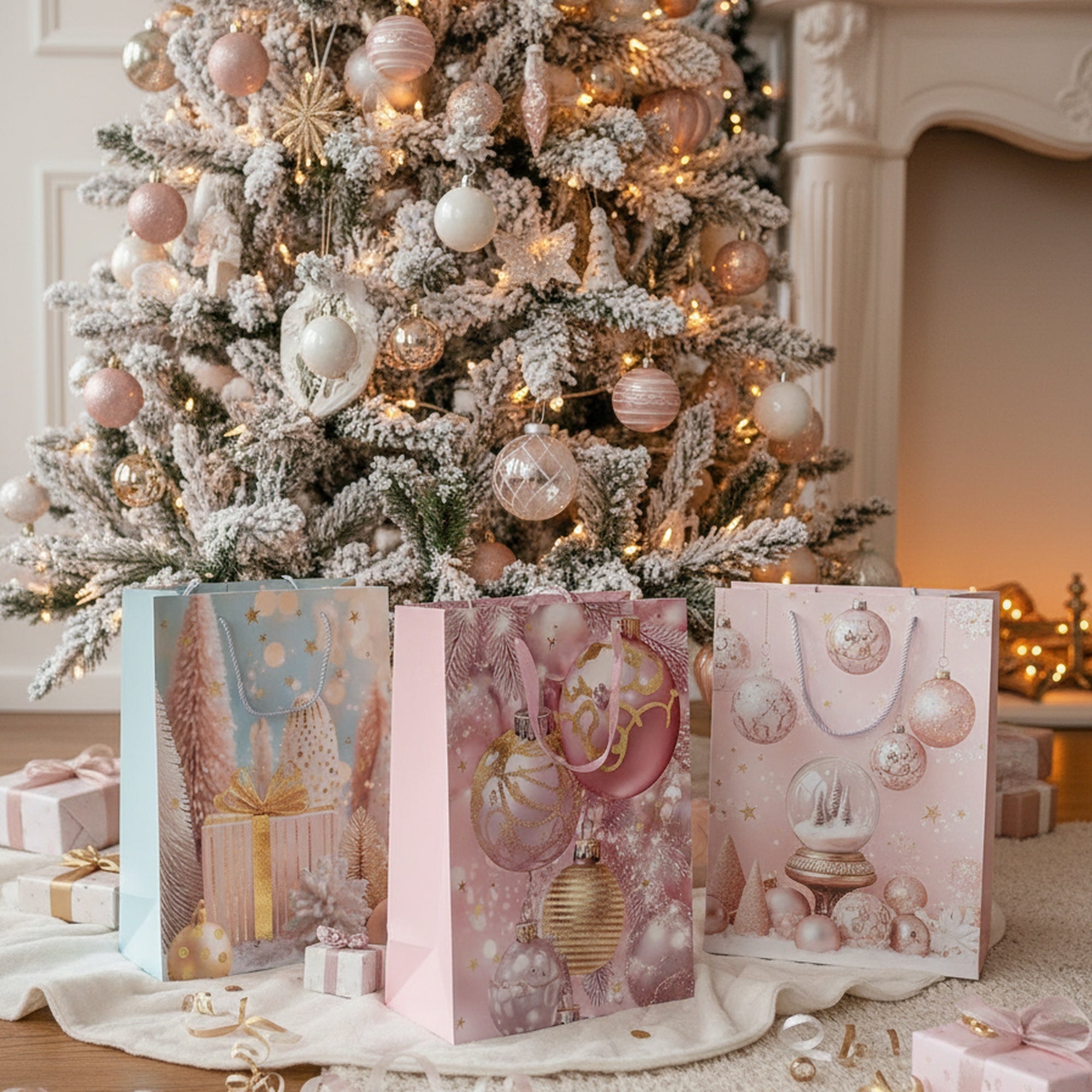 Christmas Gift Bags Pastel Ornaments Assorted Extra Large, Christmas, Holiday Decor- Set of 12