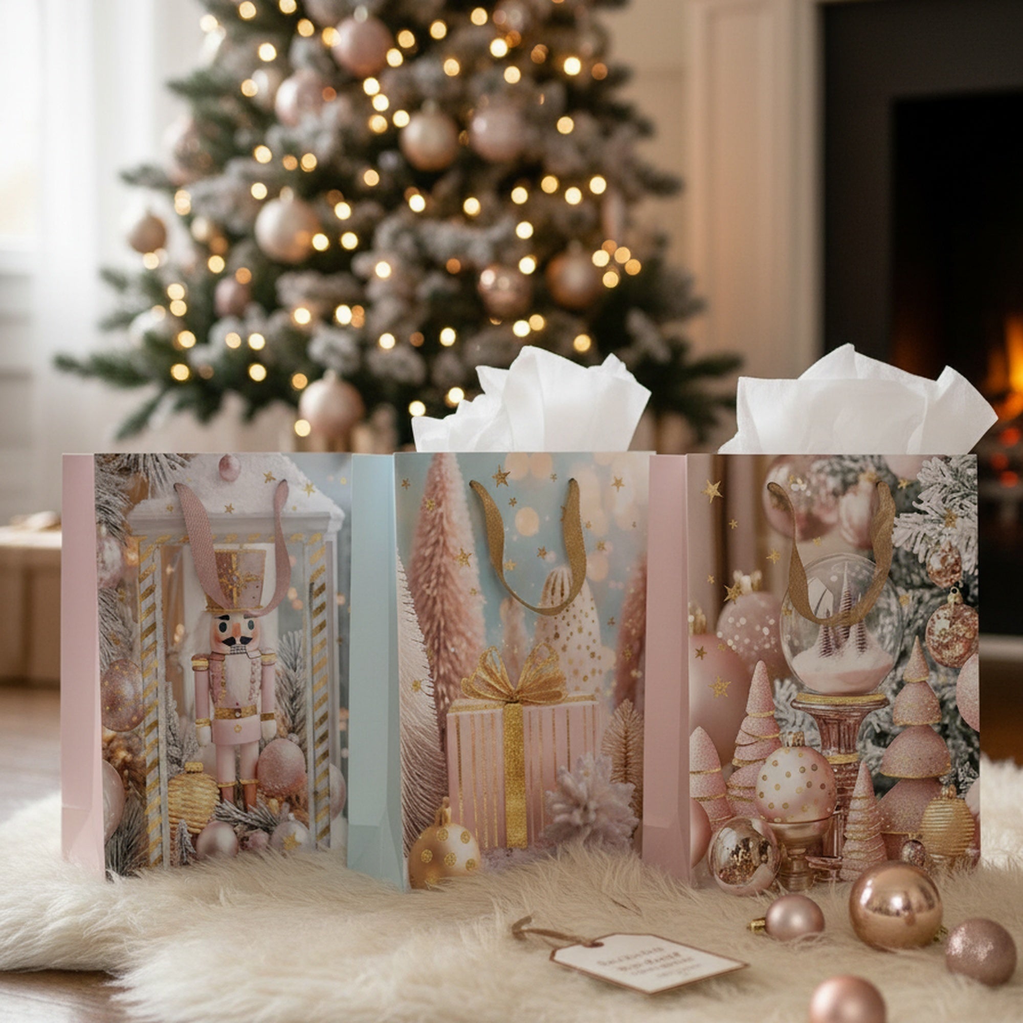 Christmas Gift Bags Pastel Ornaments Assorted Extra Large, Christmas, Holiday Decor- Set of 12