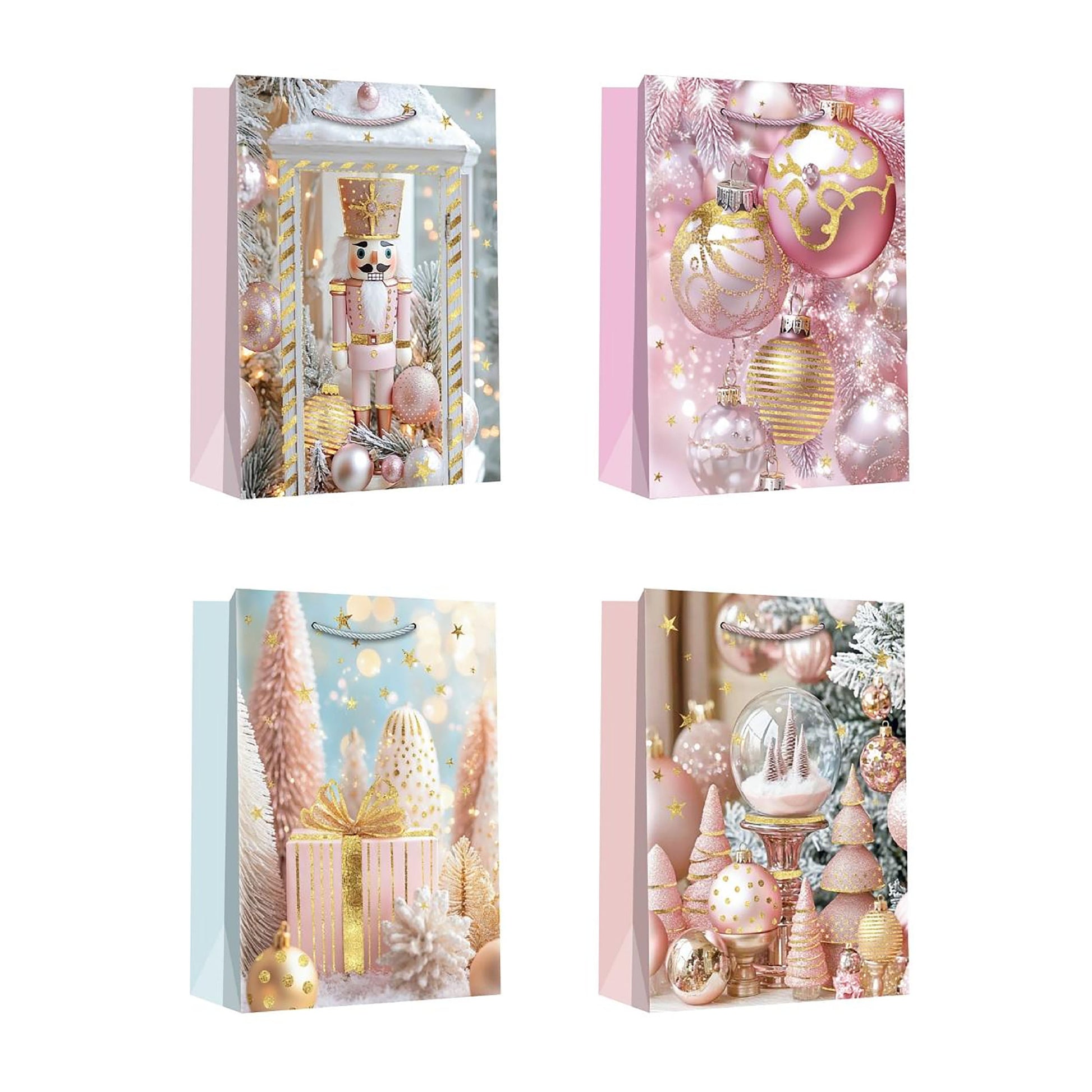 Christmas Gift Bags Pastel Ornaments Assorted Extra Large, Christmas, Holiday Decor- Set of 12