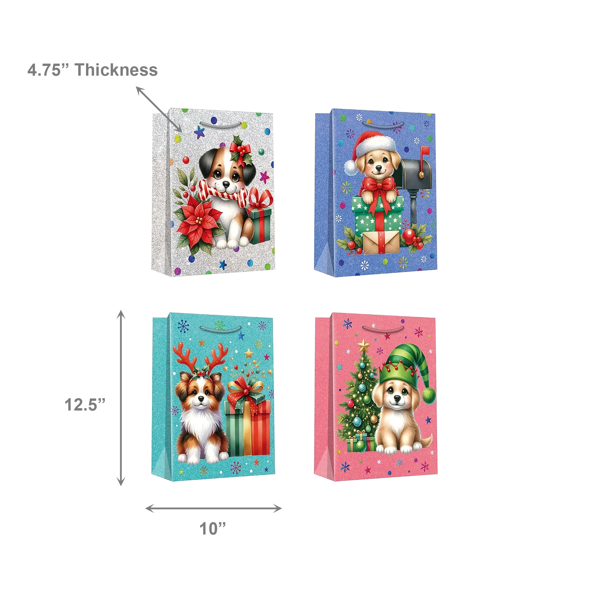 Christmas Gift Bags Festive Dog Assorted Large, Christmas, Holiday Decor- Set of 12
