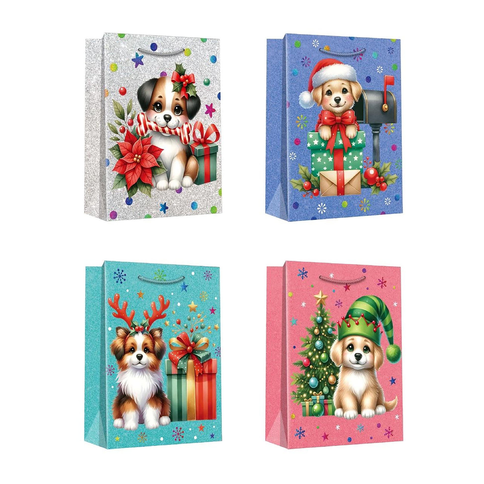 Christmas Gift Bags Festive Dog Assorted Extra Large, Christmas, Holiday Decor- Set of 12