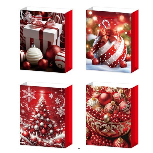 Christmas Gift Bags (Red Ornaments) (Asstd) (Medium) - Set of 12