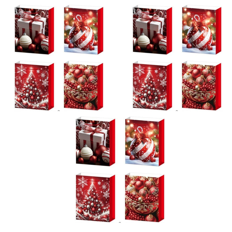 Christmas Gift Bags (Red Ornaments) (Asstd) (Medium) - Set of 12