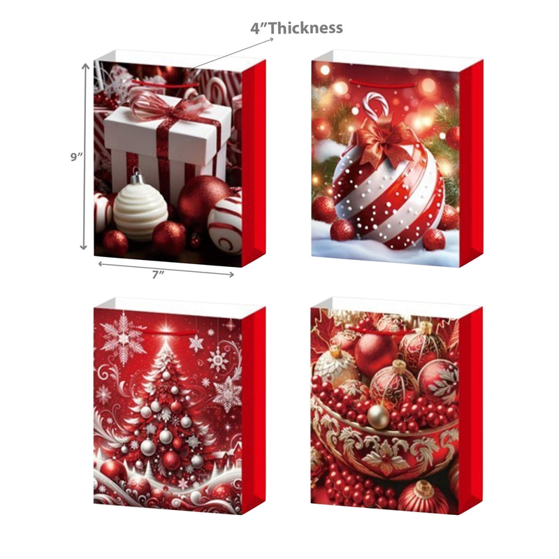 Christmas Gift Bags (Red Ornaments) (Asstd) (Medium) - Set of 12