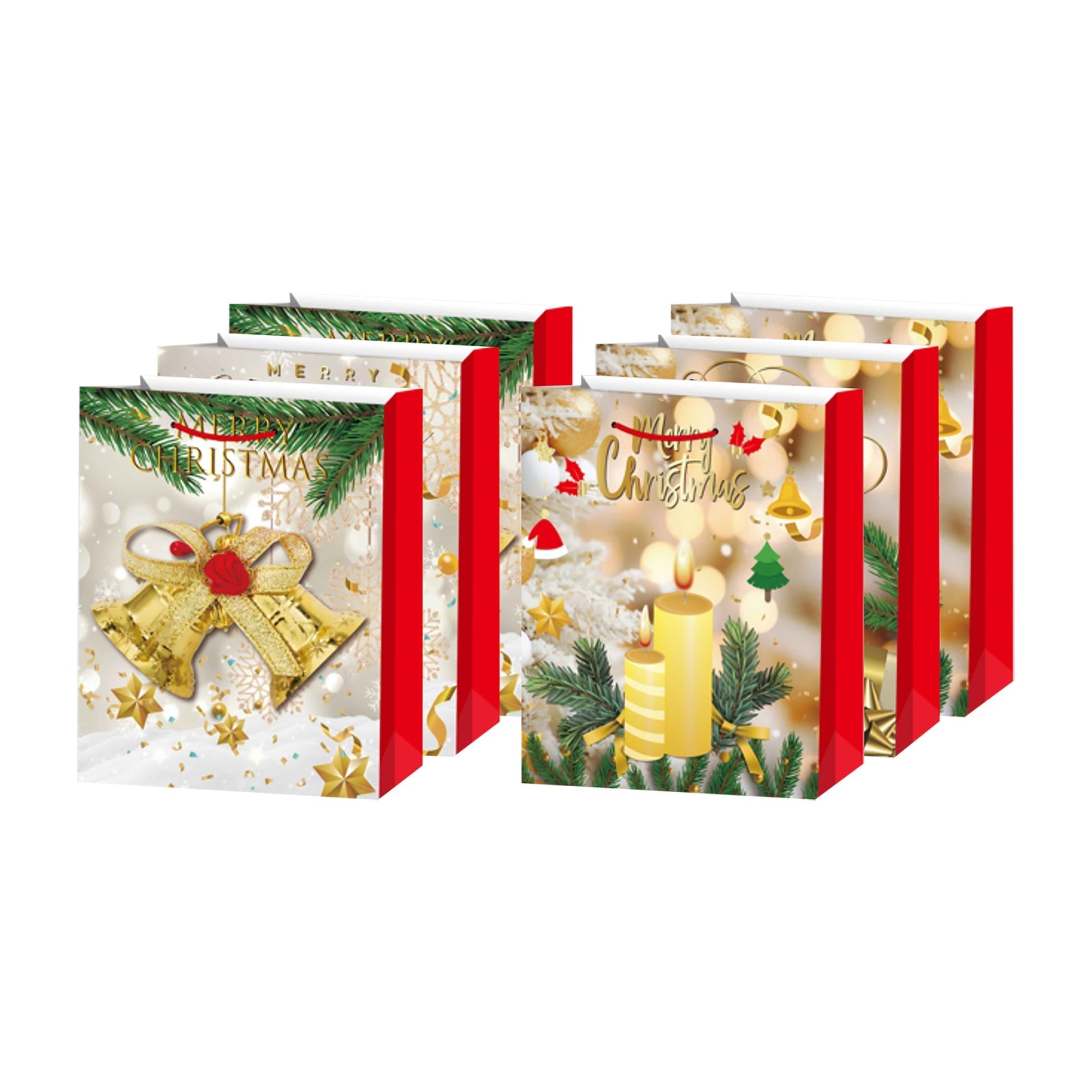 Christmas Gift Bags Set of 12 Gold Merry Christmas 2XL – Holiday Gift Bag, Christmas Packaging, Festive Party Bags