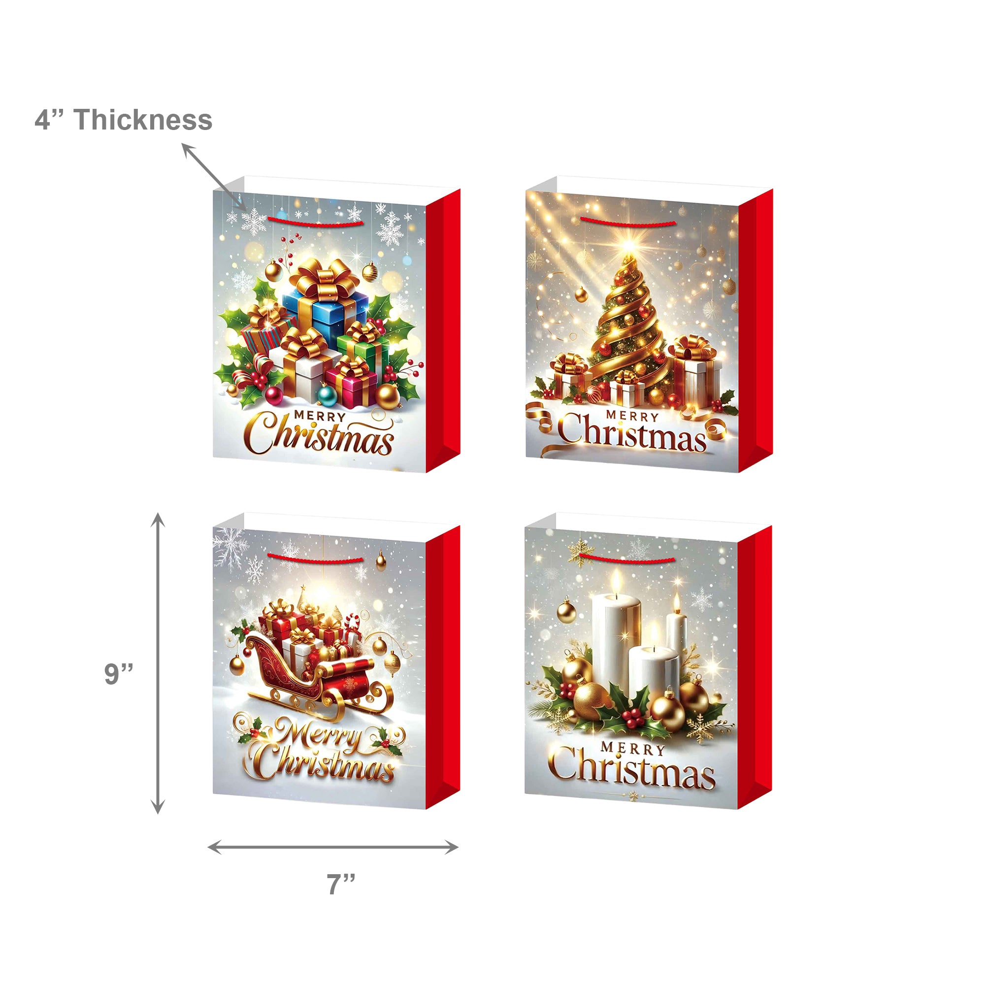 Christmas Gift Bags Merry Christmas Assorted Medium, Christmas, Holiday Decor- Set of 12