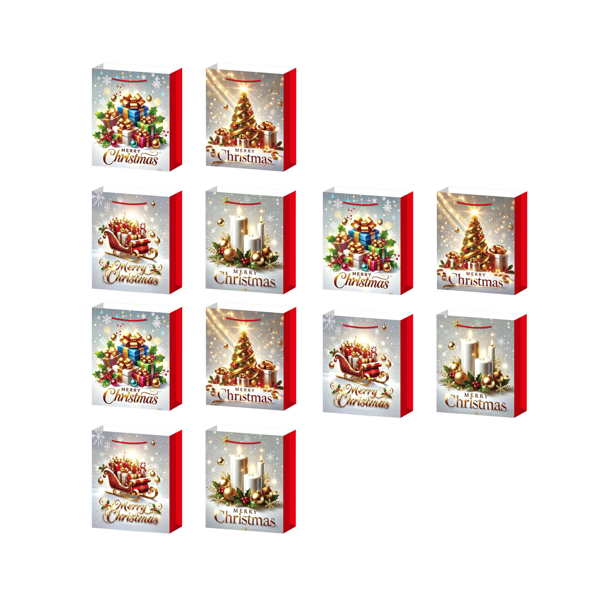 Christmas Gift Bags Merry Christmas Assorted Medium, Christmas, Holiday Decor- Set of 12