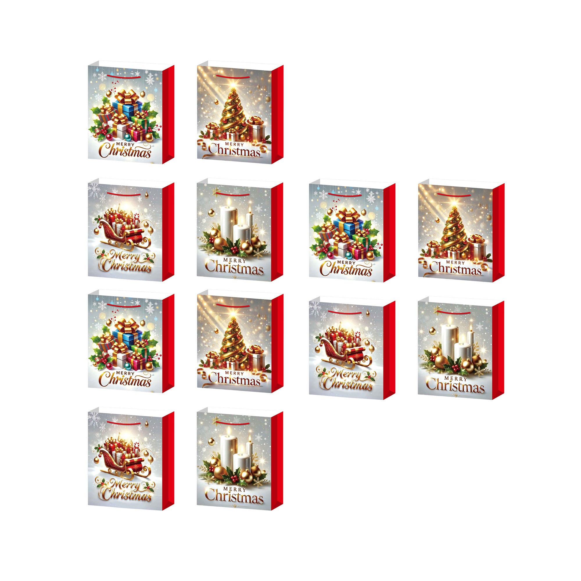 Christmas Gift Bags Merry Christmas Assorted Medium, Christmas, Holiday Decor- Set of 12