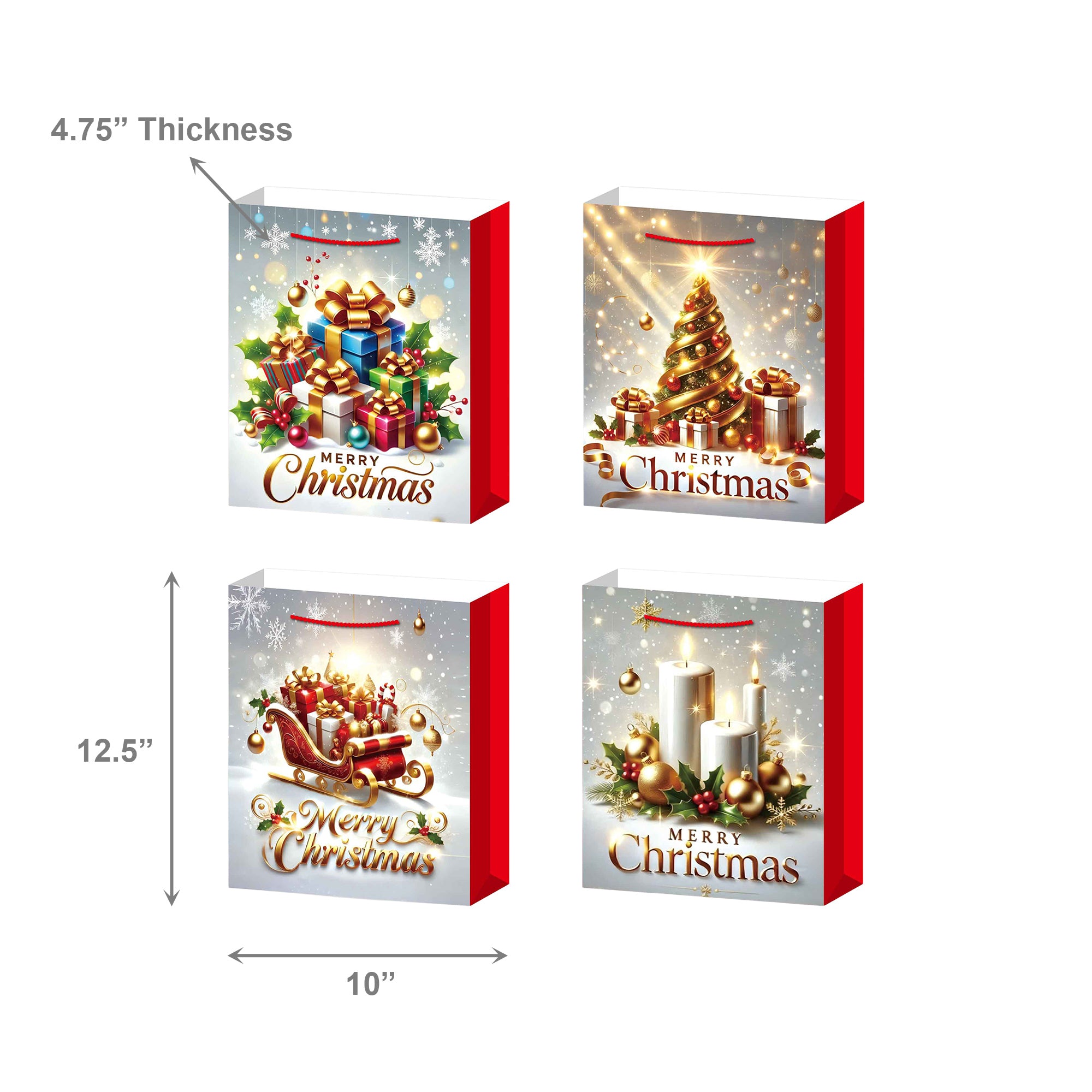 Christmas Gift Bags Merry Christmas Assorted Large, Christmas, Holiday Decor- Set of 12