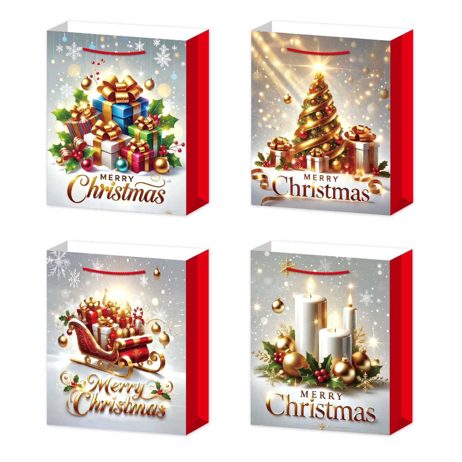 Christmas Gift Bags Merry Christmas Assorted Large, Christmas, Holiday Decor- Set of 12