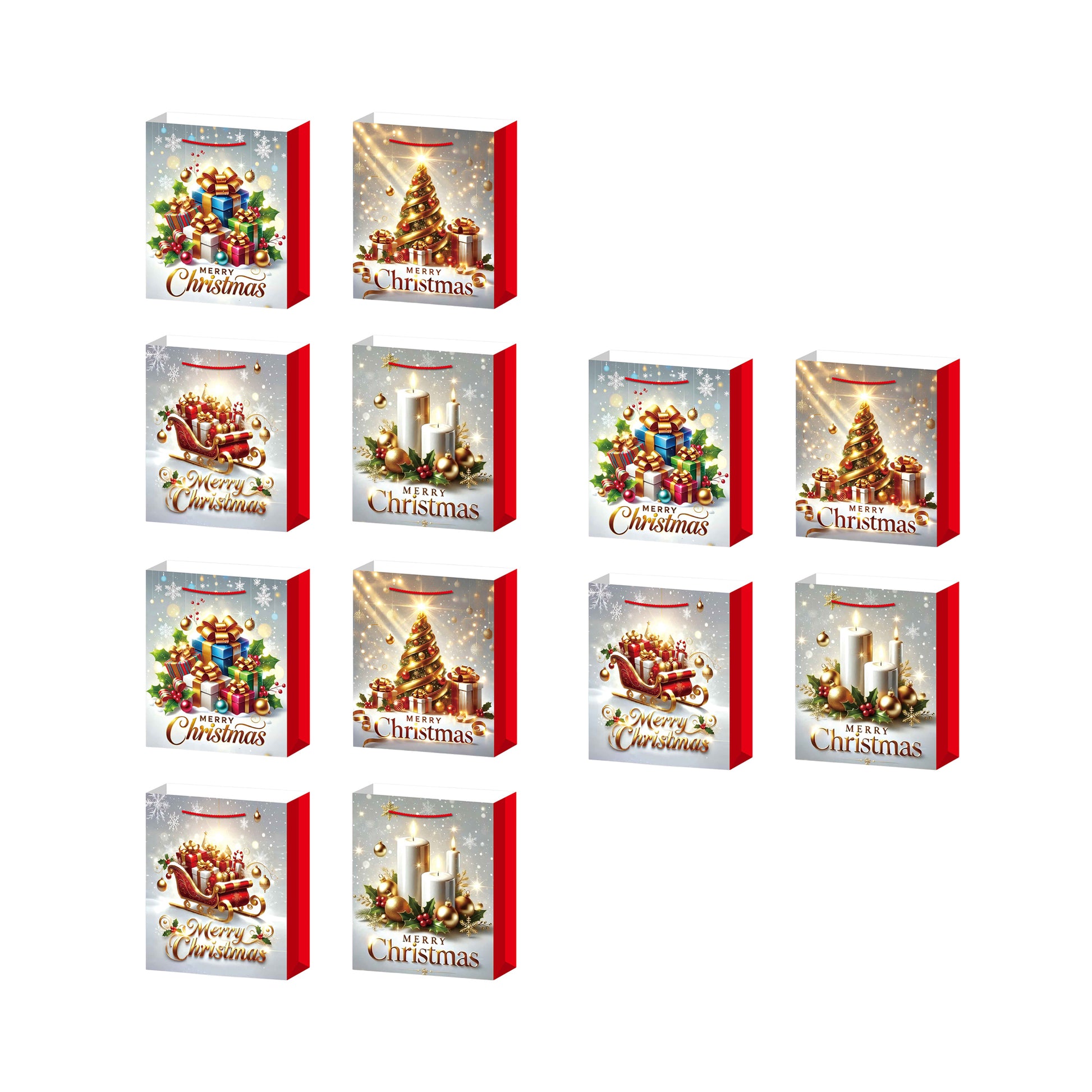 Christmas Gift Bags Merry Christmas Assorted Large, Christmas, Holiday Decor- Set of 12