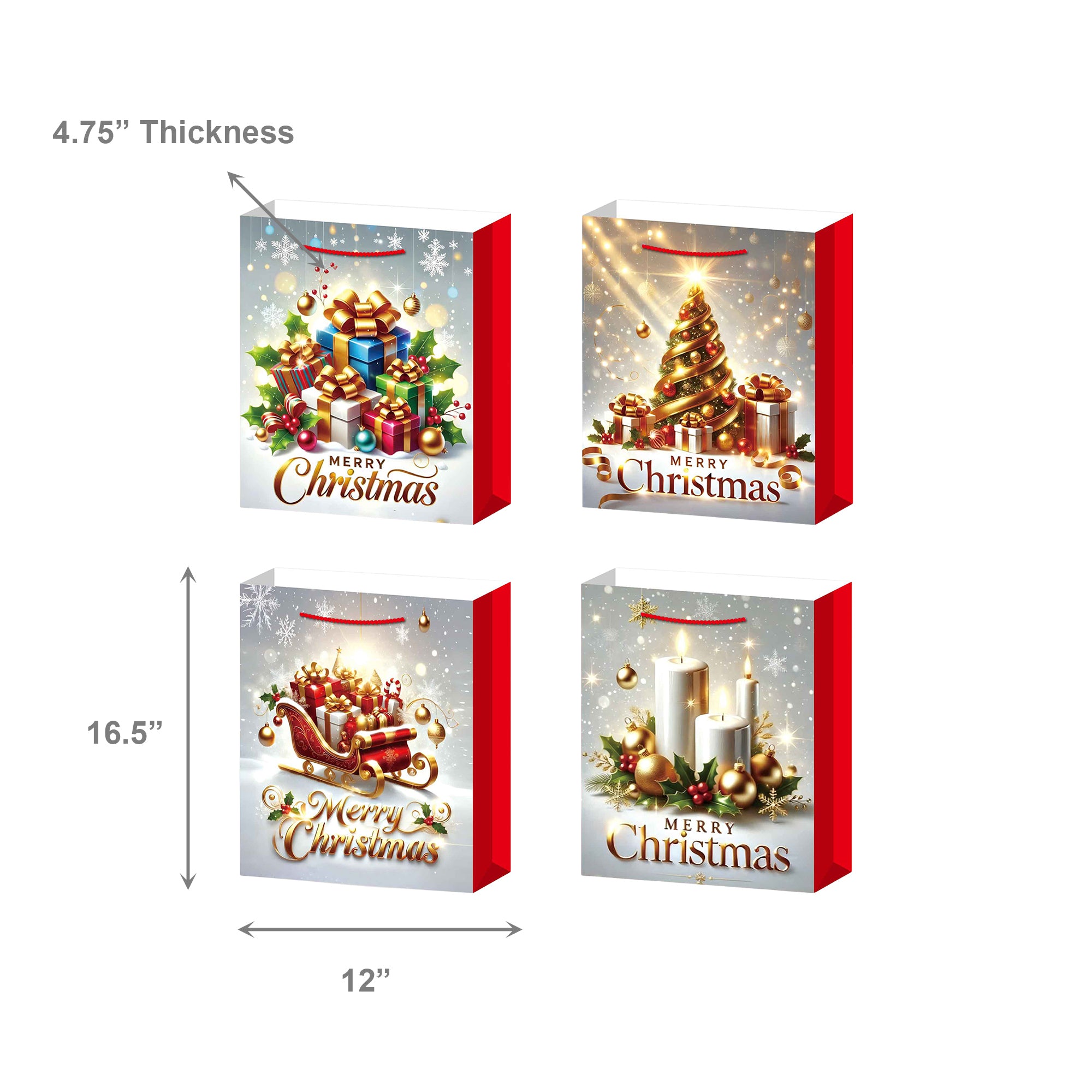 Christmas Gift Bags Merry Christmas Assorted Extra Large, Christmas, Holiday Decor- Set of 12