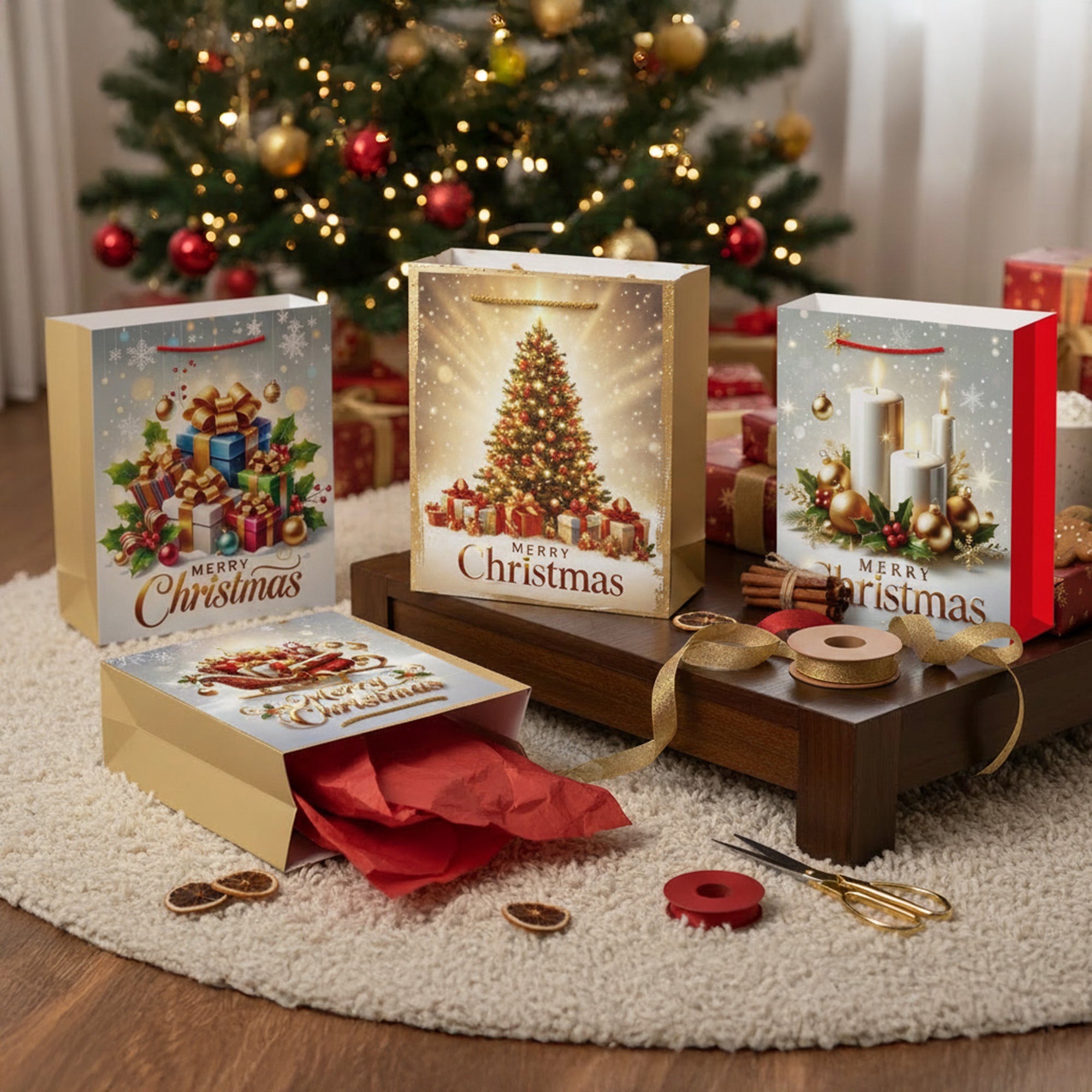 Christmas Gift Bags Merry Christmas Assorted Extra Large, Christmas, Holiday Decor- Set of 12