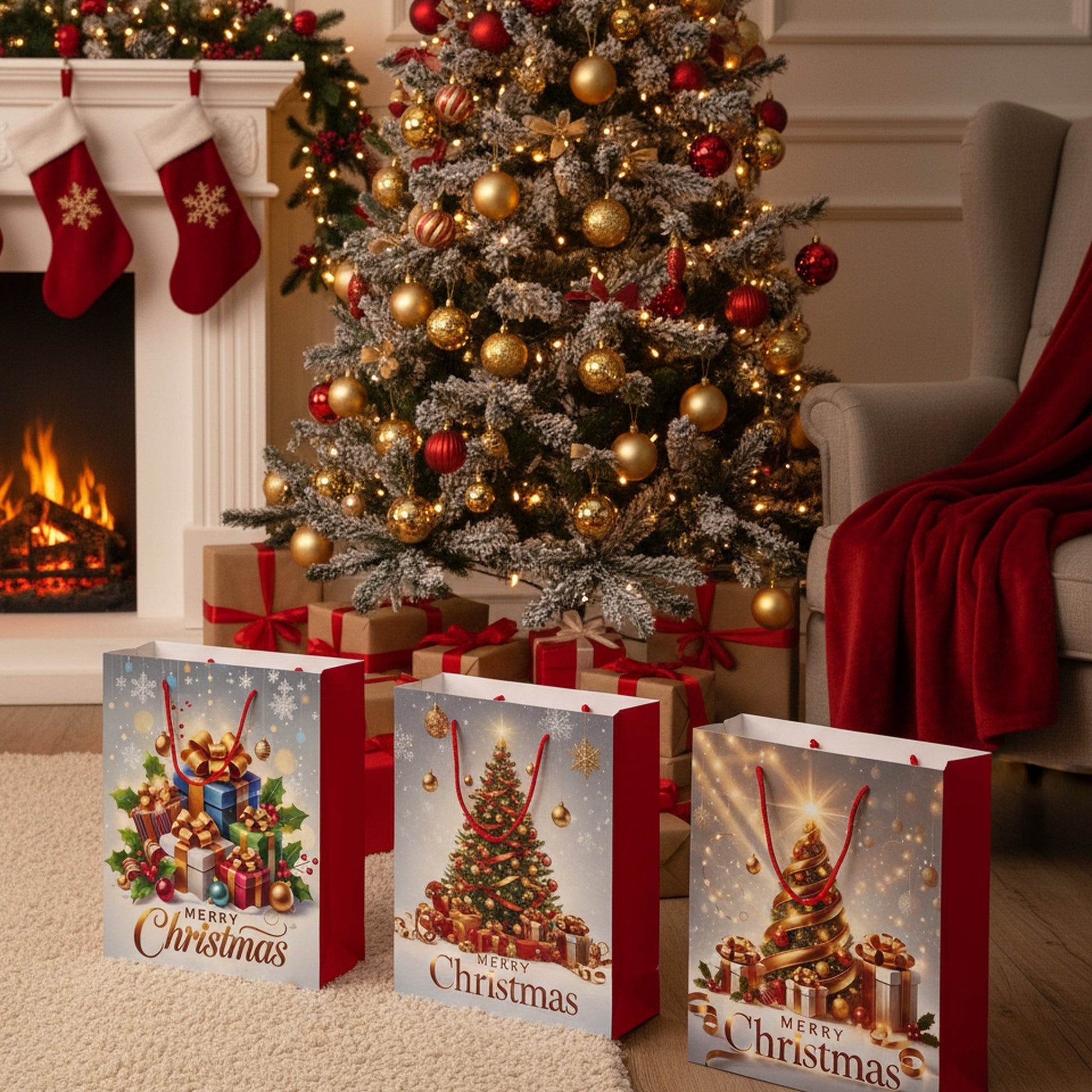 Christmas Gift Bags Merry Christmas Assorted Extra Large, Christmas, Holiday Decor- Set of 12