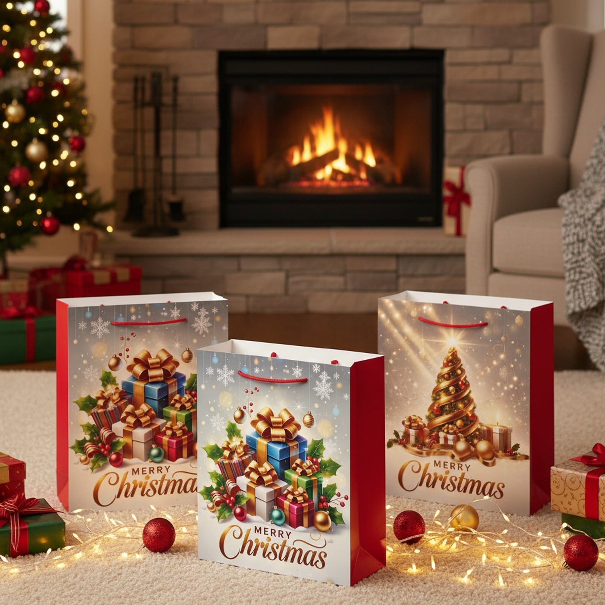 Christmas Gift Bags Merry Christmas Assorted Extra Large, Christmas, Holiday Decor- Set of 12