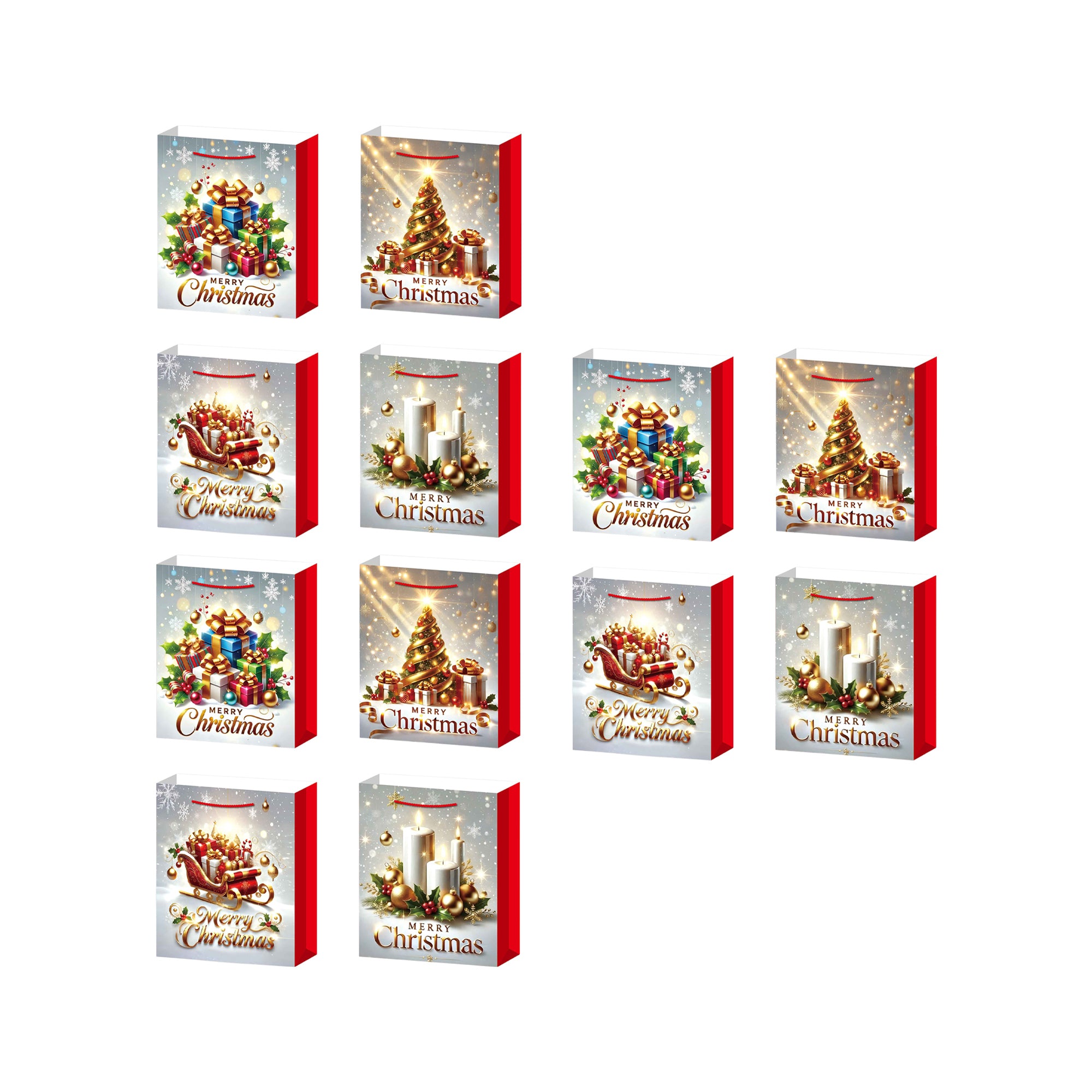 Christmas Gift Bags Merry Christmas Assorted Extra Large, Christmas, Holiday Decor- Set of 12