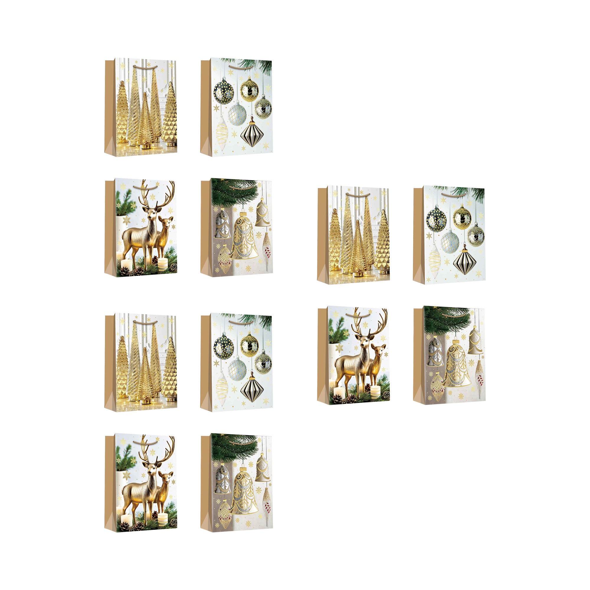 Christmas Gift Bags Gold Decor and Ornaments Assorted Extra Large, Christmas, Holiday Decor- Set of 12