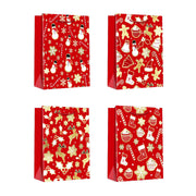 Christmas Gift Bags Red & Gold Festive Icons Assorted Medium, Christmas, Holiday Decor- Set of 12