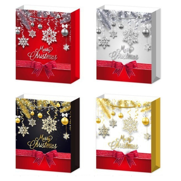 Christmas Gift Bags (Snowflake Merry Christmas) (Asstd) (Large) - Set of 12