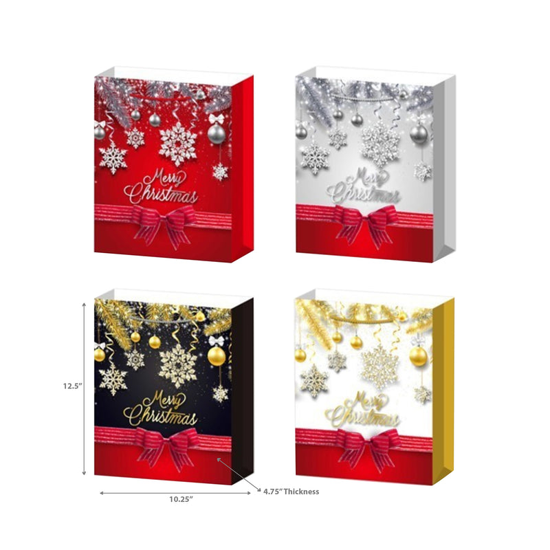 Christmas Gift Bags (Snowflake Merry Christmas) (Asstd) (Large) - Set of 12