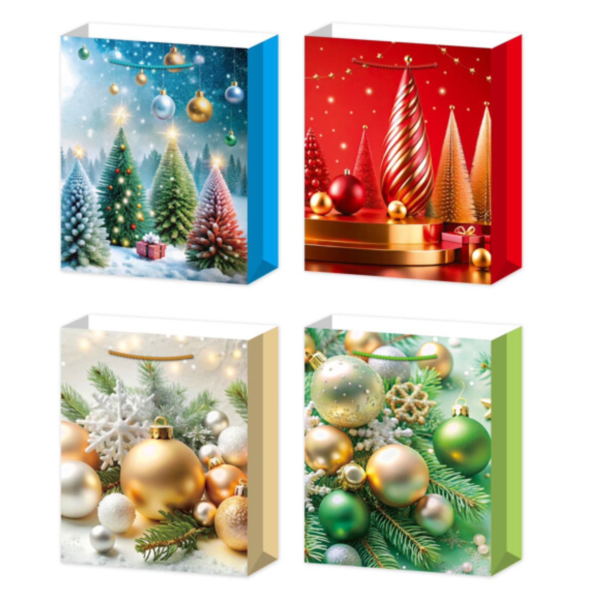 Christmas Gift Bags Set of 12 Tree/Ornaments Large – Holiday Gift Bag, Christmas Packaging, Festive Party Bags