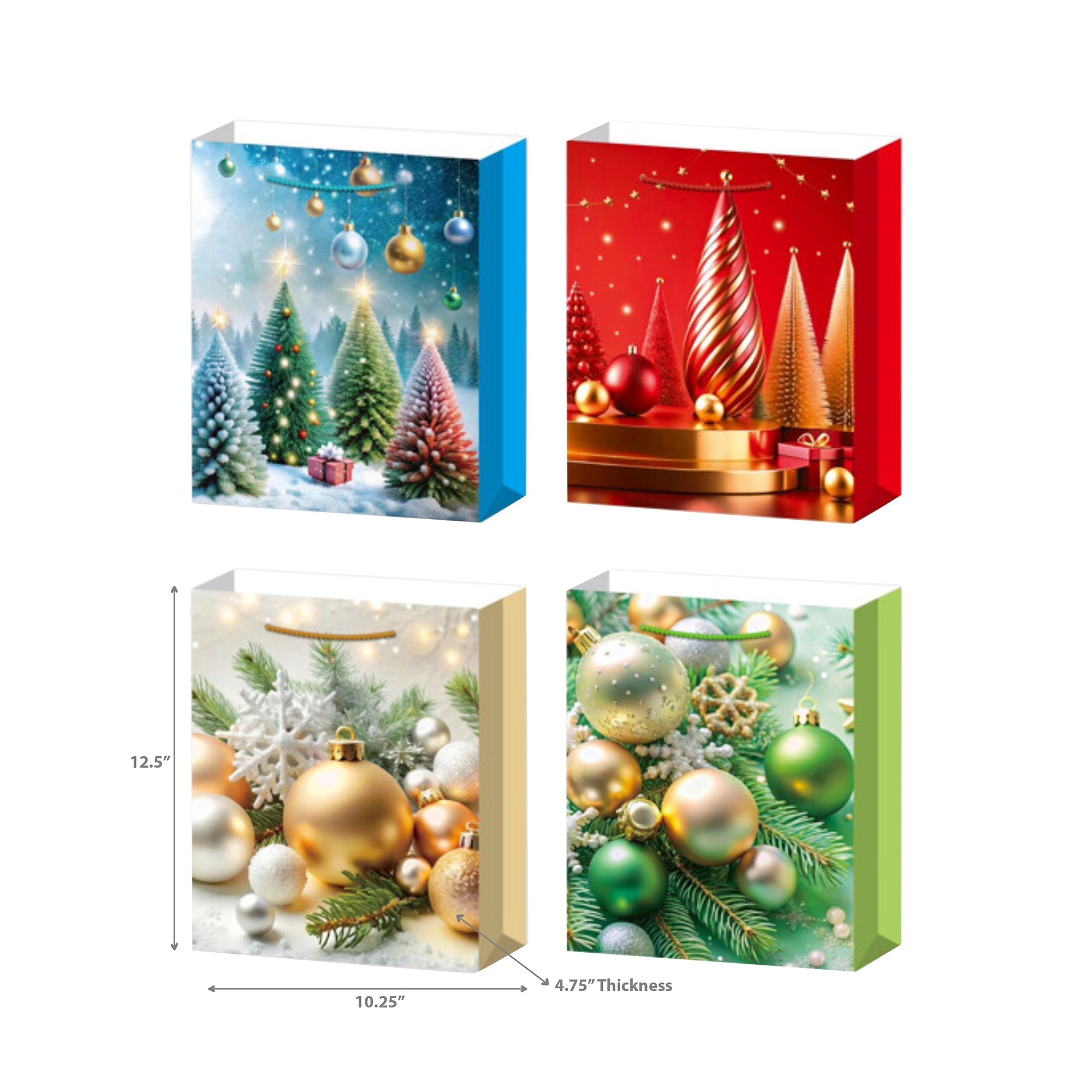 Christmas Gift Bags Set of 12 Tree/Ornaments Large – Holiday Gift Bag, Christmas Packaging, Festive Party Bags