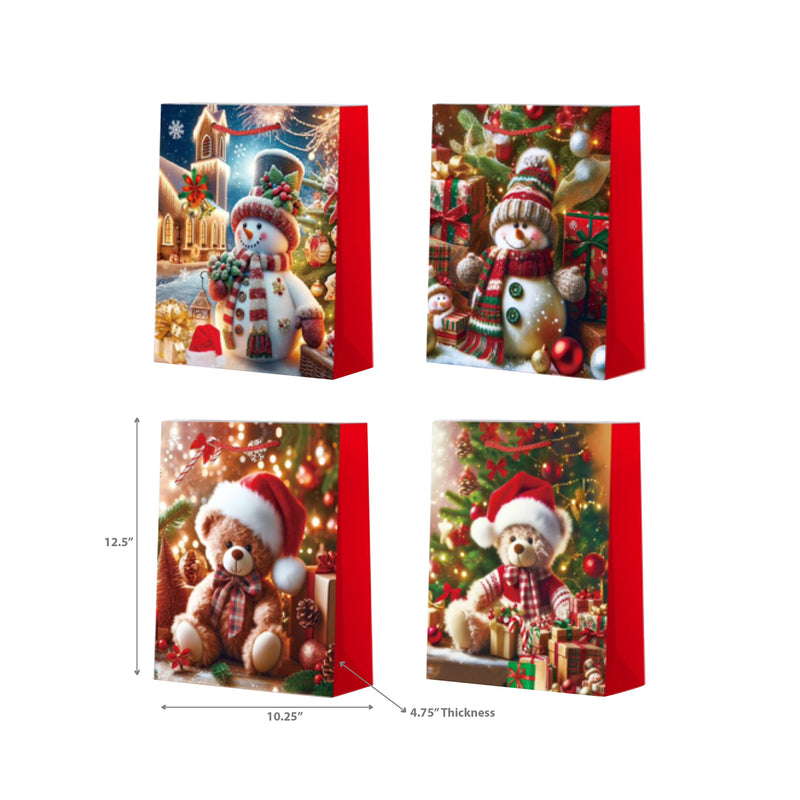 Christmas Gift Bags (Snowman/Teddy Bear) (Asstd) (Large) - Set of 12