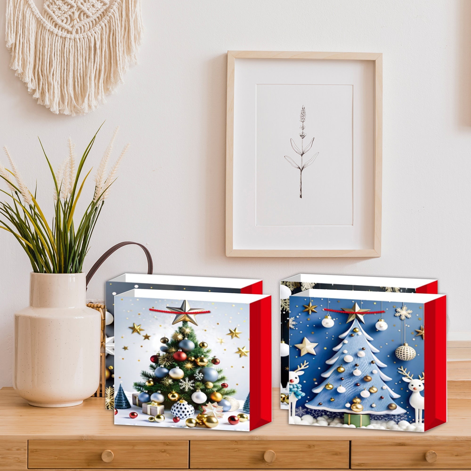 Christmas Gift Bags Set of 12 Tree Medium – Holiday Gift Bag, Christmas Packaging, Festive Party Bags