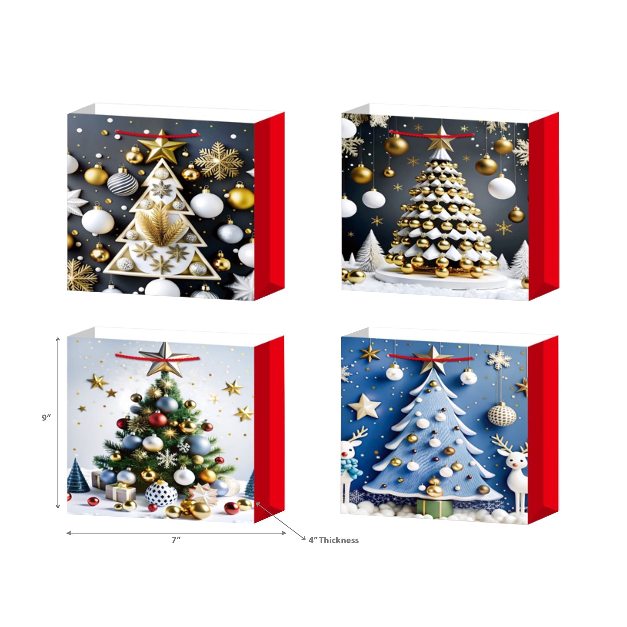 Christmas Gift Bags Set of 12 Tree Medium – Holiday Gift Bag, Christmas Packaging, Festive Party Bags