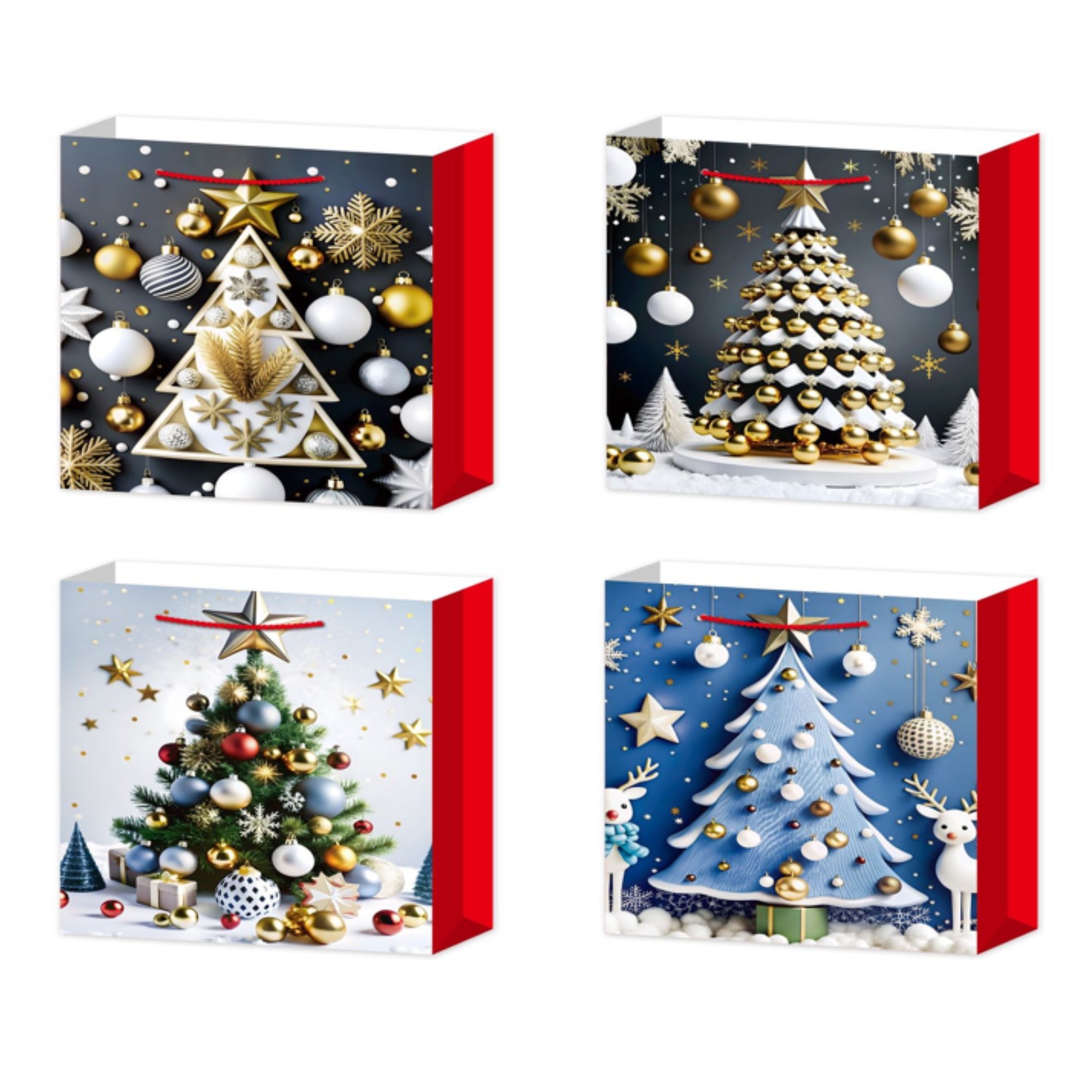 Christmas Gift Bags Set of 12 Tree Large – Holiday Gift Bag, Christmas Packaging, Festive Party Bags