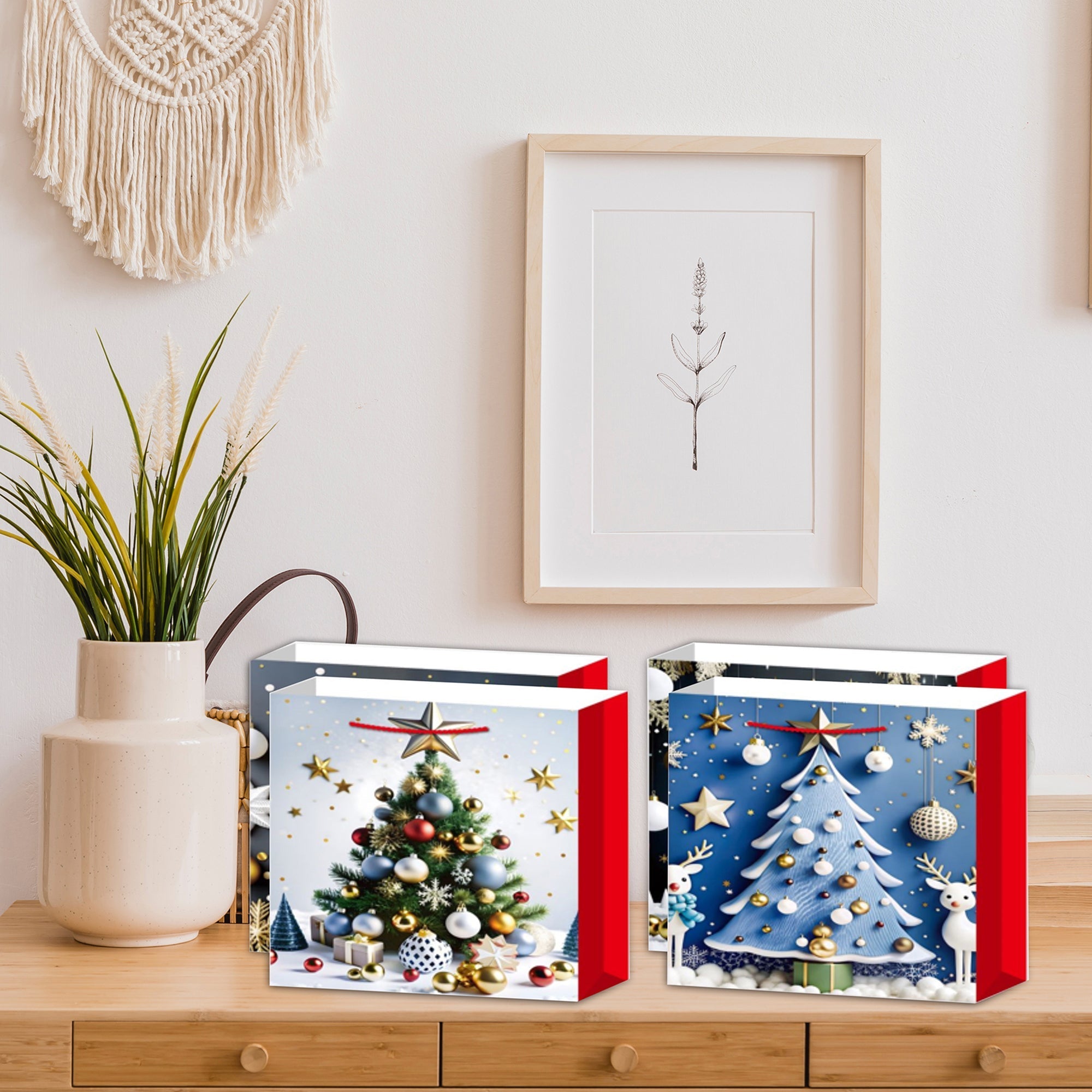 Christmas Gift Bags Set of 12 Tree Large – Holiday Gift Bag, Christmas Packaging, Festive Party Bags
