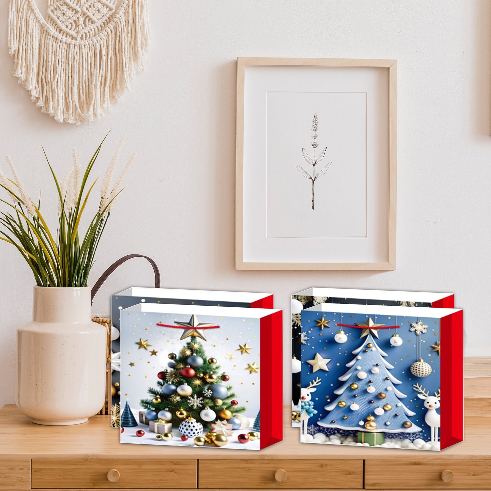 Christmas Gift Bags Set of 12 Tree X-Large – Holiday Gift Bag, Christmas Packaging, Festive Party Bags